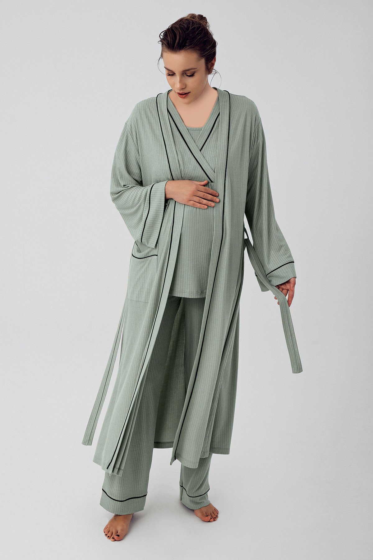 Maternal 3 Piece Robe Pajamas Set