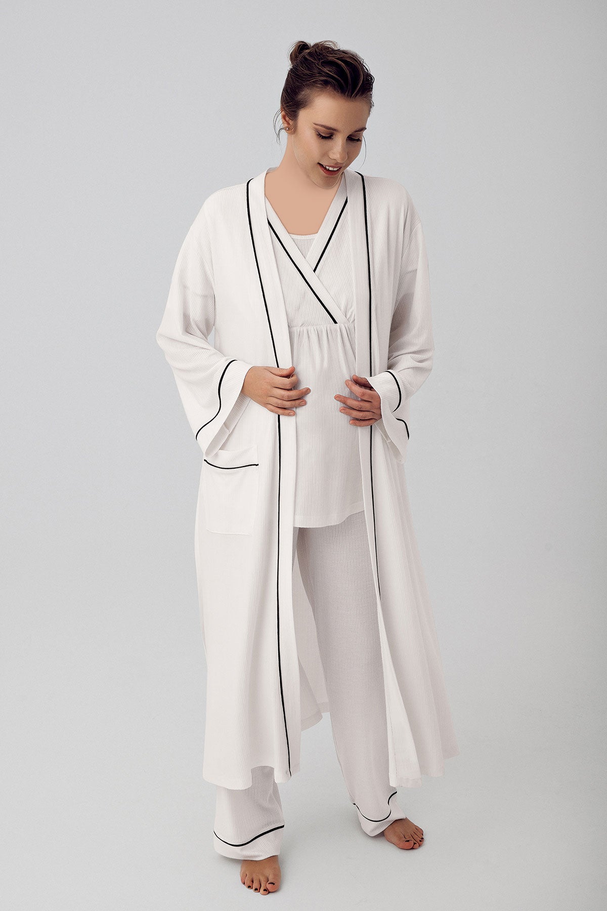 Maternal 3 Piece Robe Pajamas Set