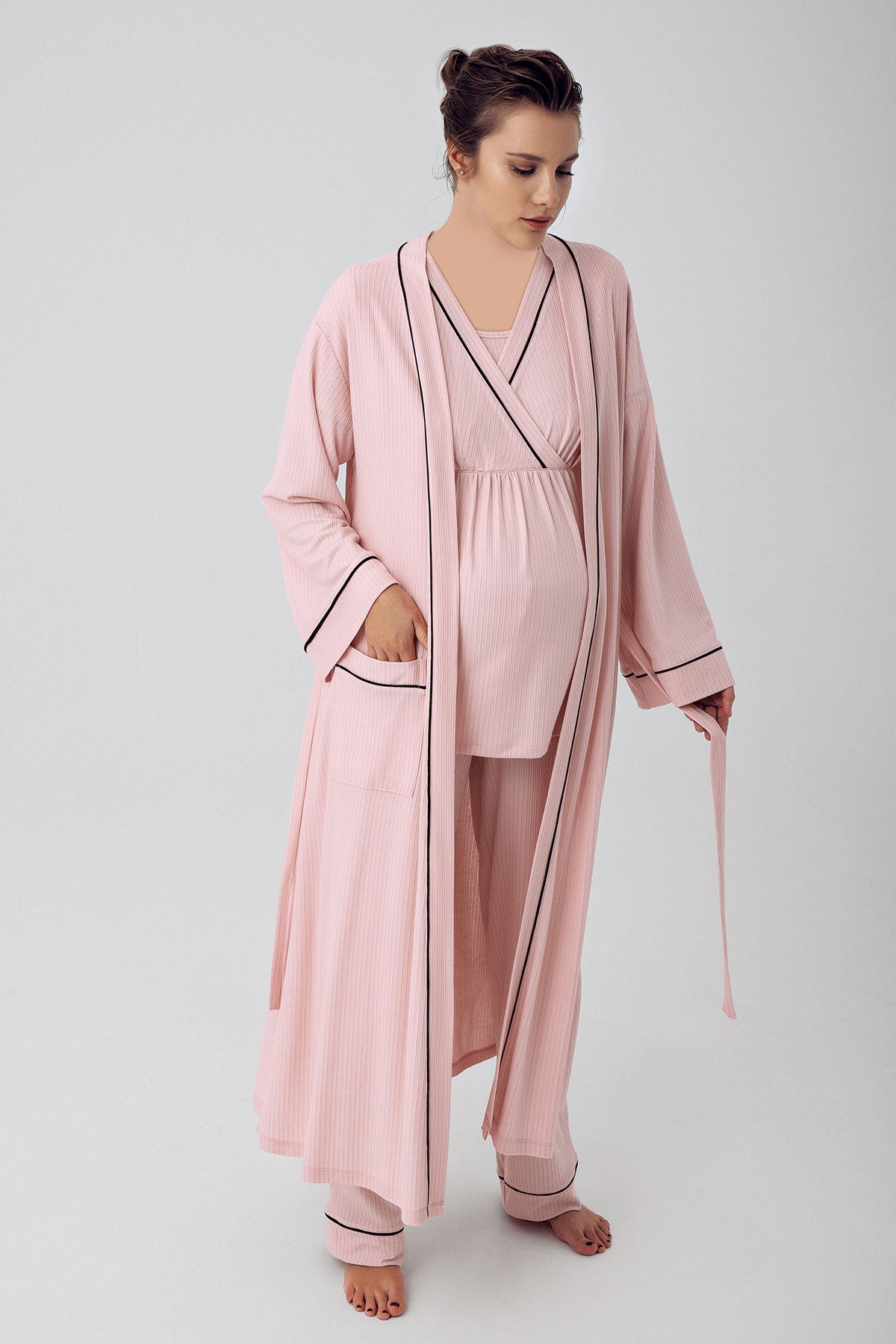 Maternal 3 Piece Robe Pajamas Set