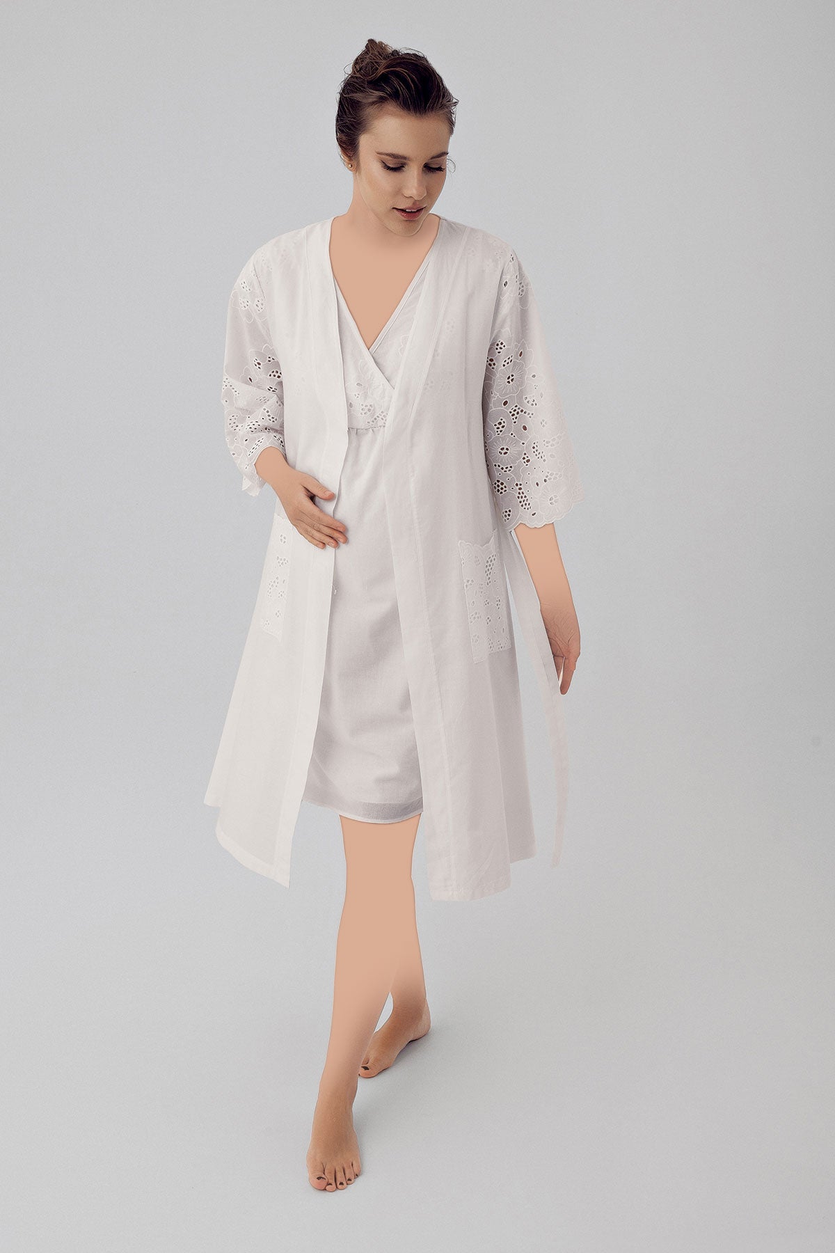 Maternal Cotton Woven 2 Piece Robe Night Gown Set