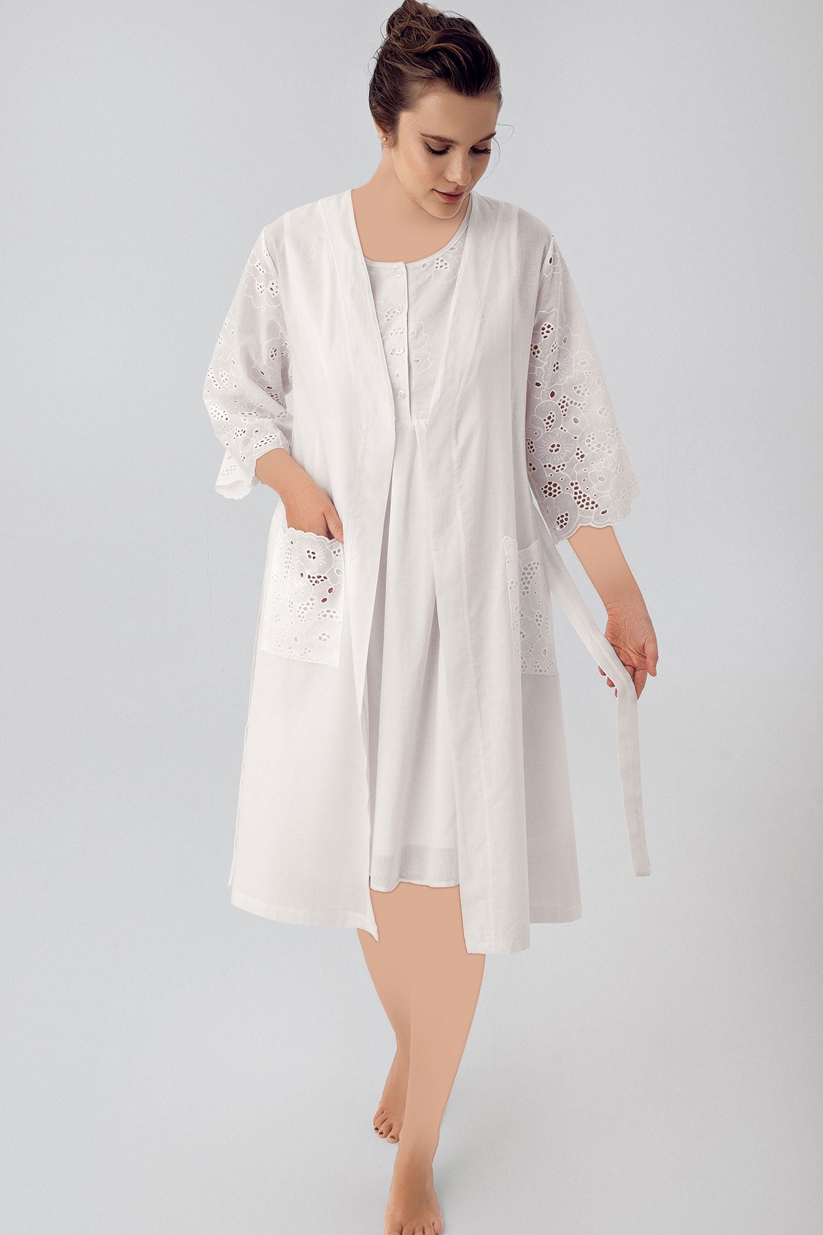 Maternal Cotton Woven 2 Piece Robe Night Gown Set