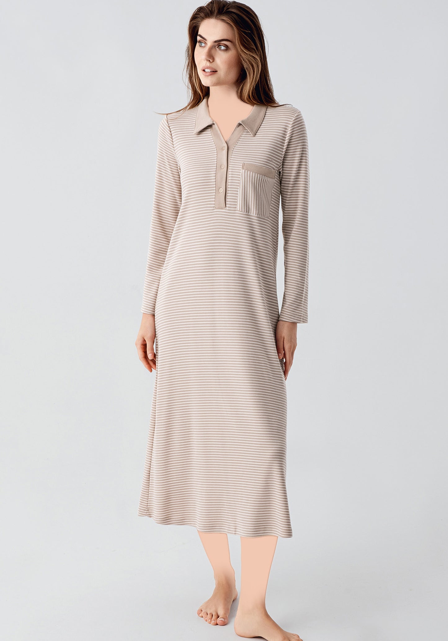 S&L Collar Long Sleeve Long Nighty