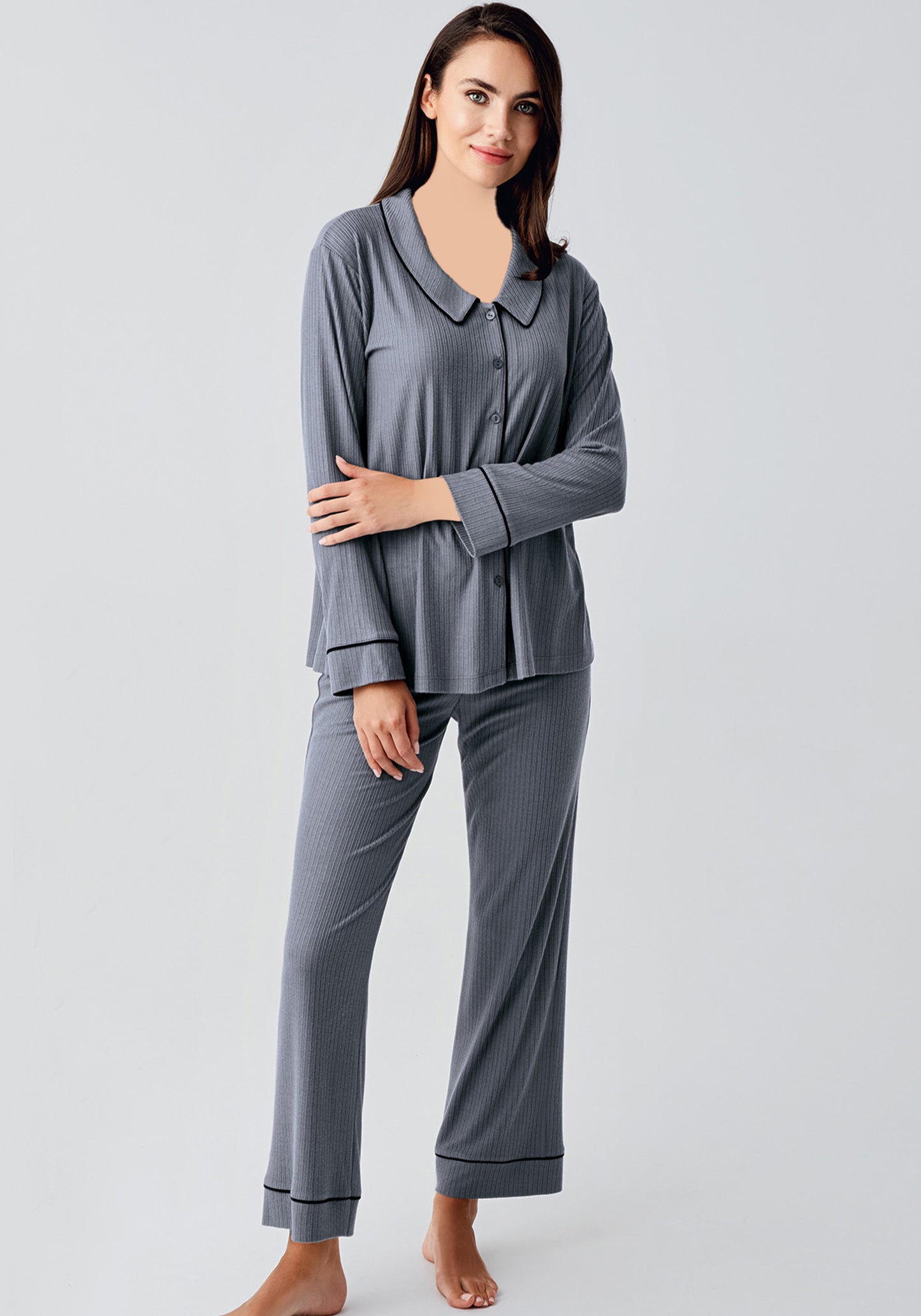 S&L Collar Button Long Sleeve Pajama