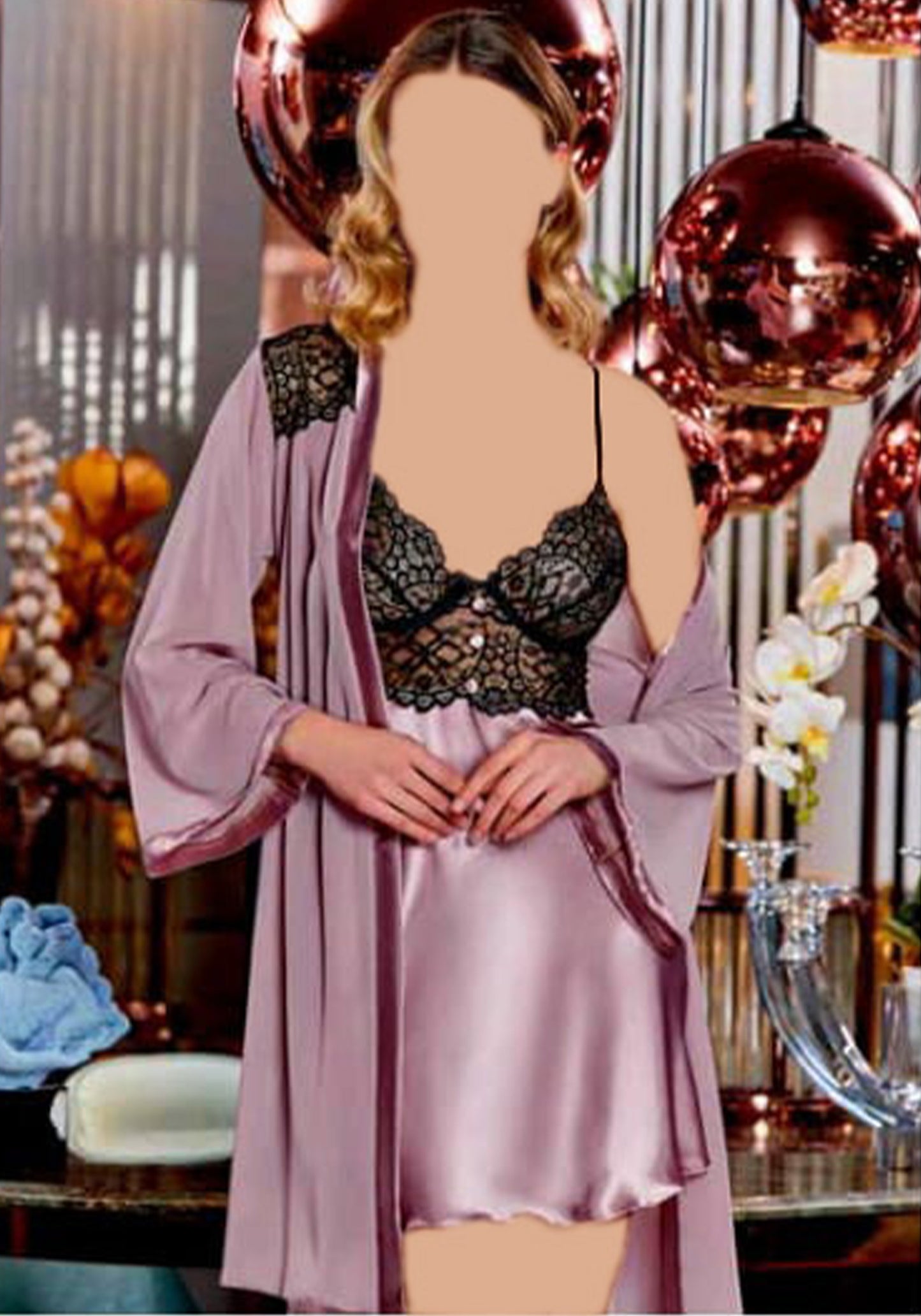 LNGR 2 Piece Satin Robe Set