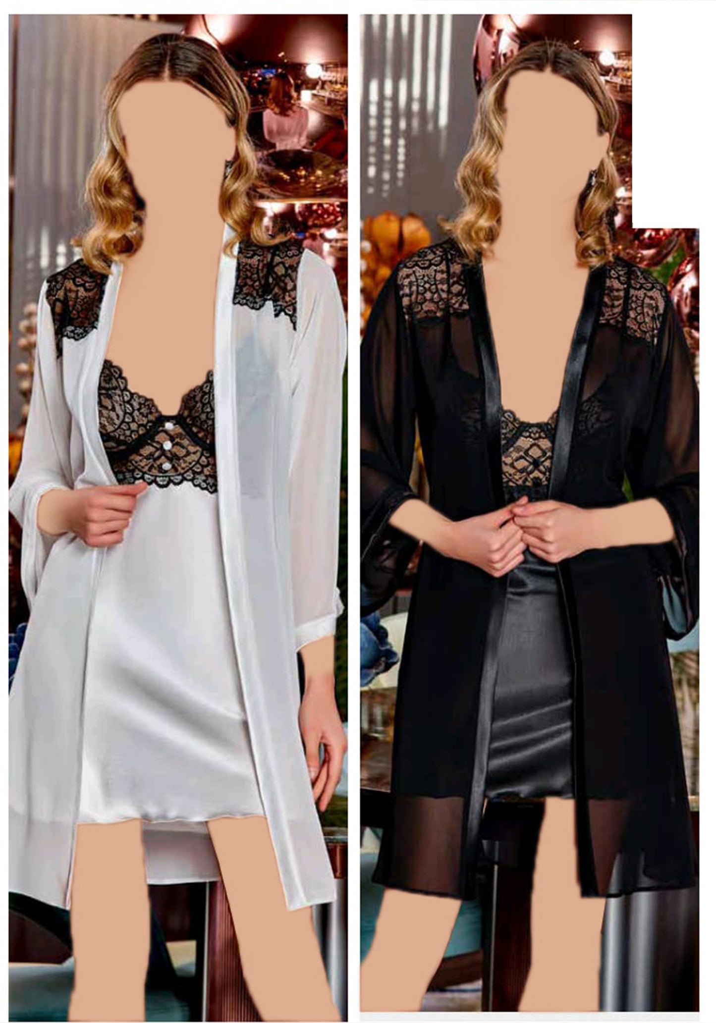 LNGR 2 Piece Satin Robe Set