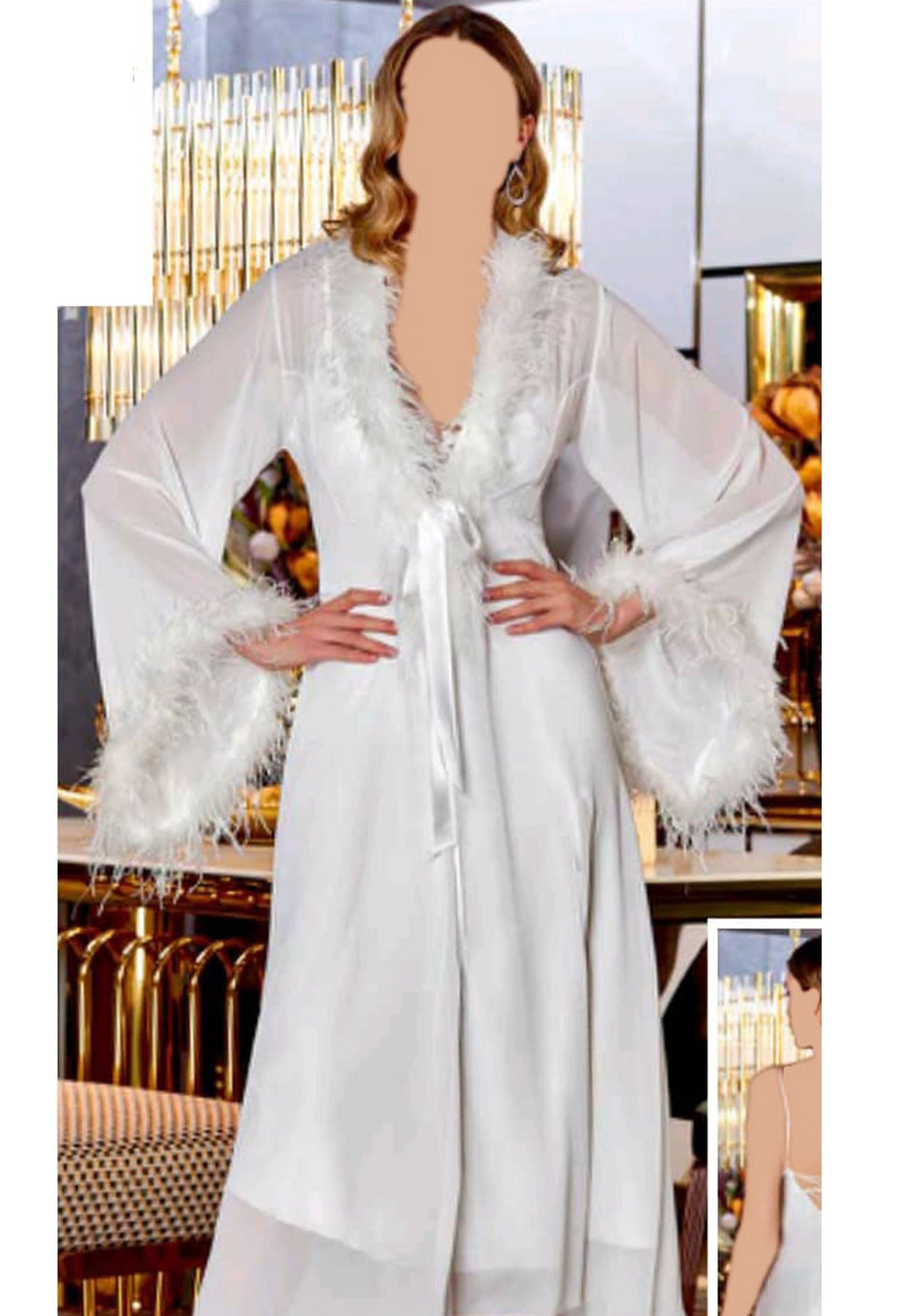 LNGR Bridal 2 Piece Satin Furr Robe Set