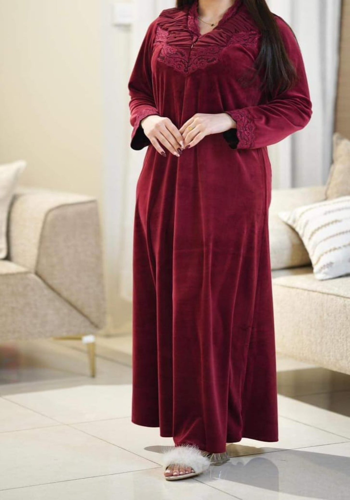 S&L Velour Long Gown With Lace