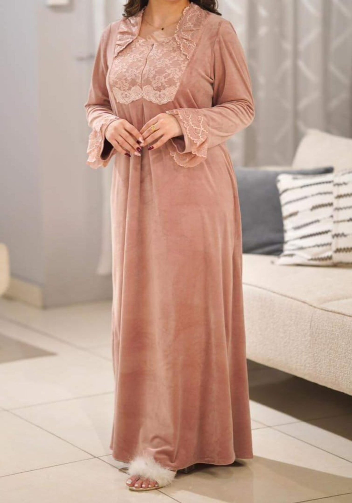 S&L Velour Long Gown With Lace