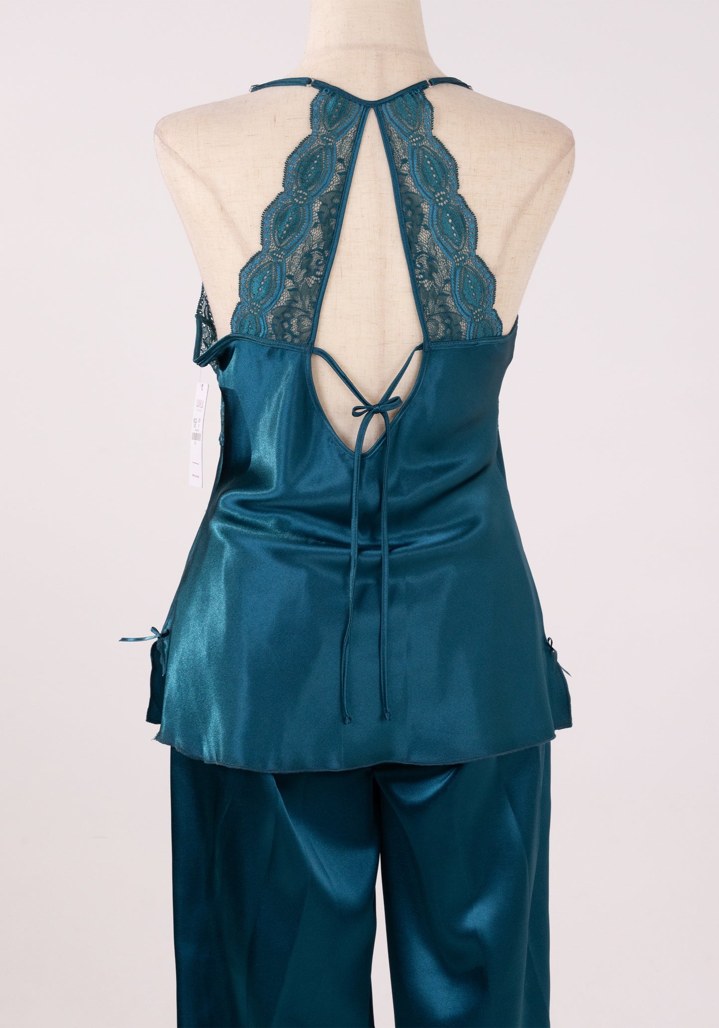 LNGR Satin Shoulder Strap Pajama With Lace Open Back