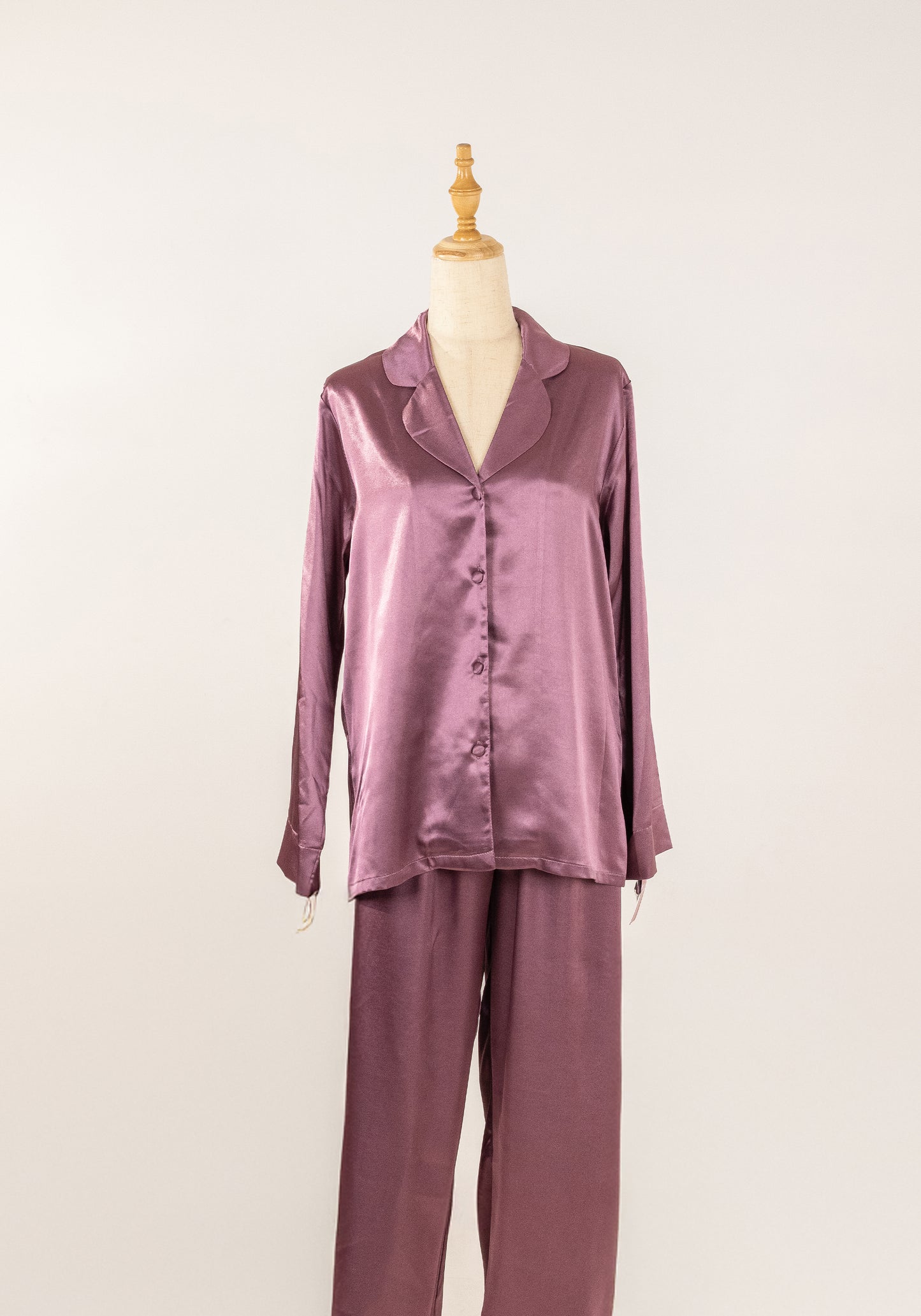 LNGR Satin Collar Button Long Sleeves Pajamas