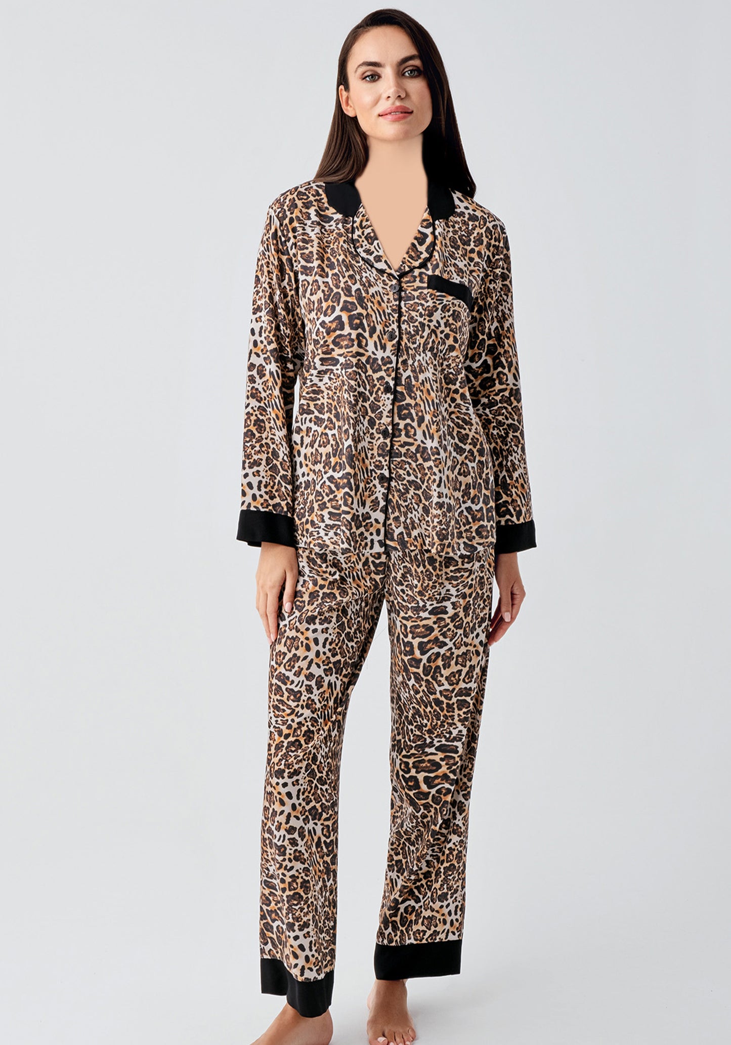 S&L Leopard Collar Button Long Sleeve Pajama