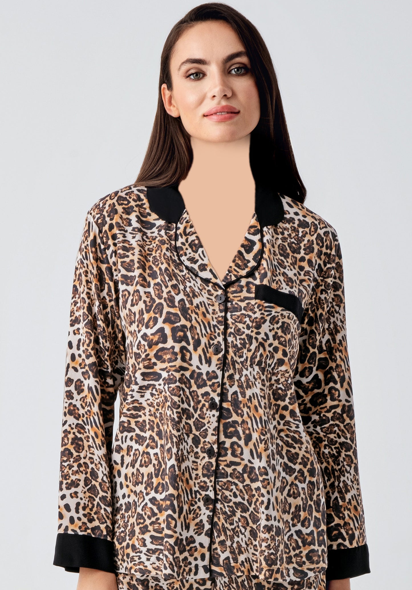 S&L Leopard Collar Button Long Sleeve Pajama