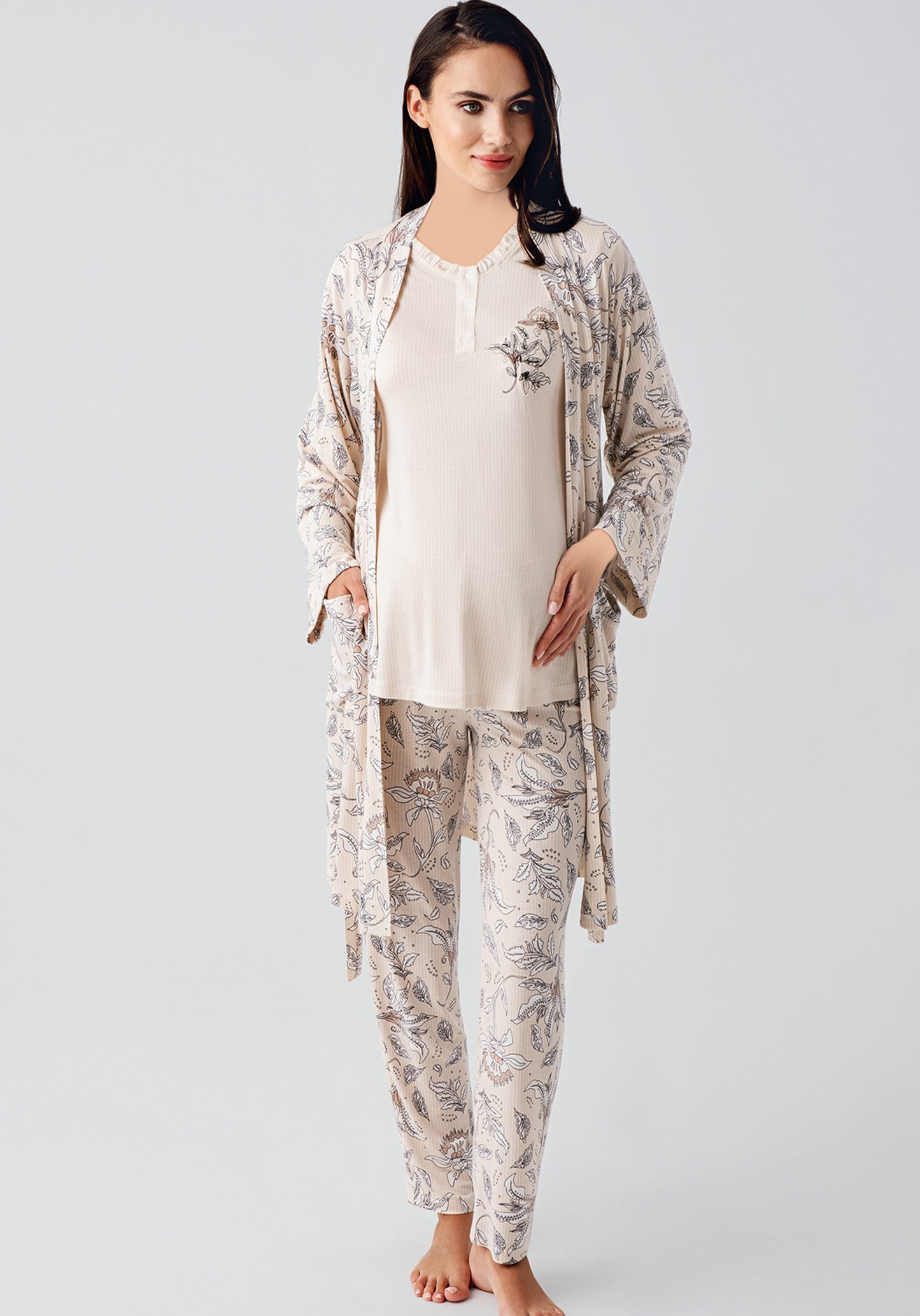 Maternal 3 Piece Robe Pajamas Set