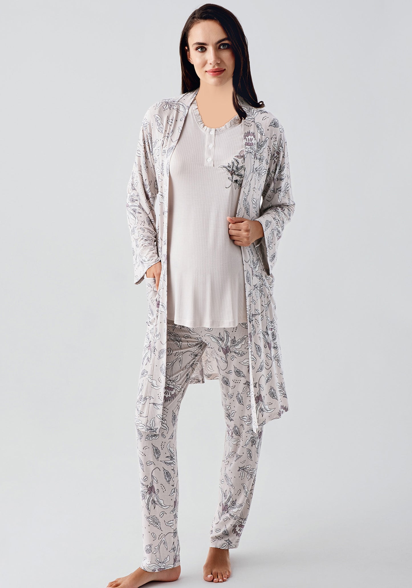 Maternal 3 Piece Robe Pajamas Set