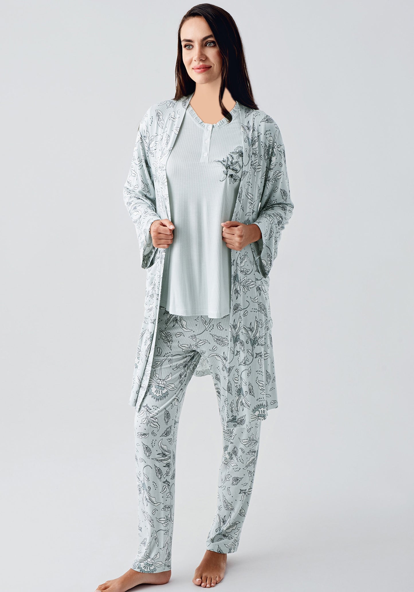 Maternal 3 Piece Robe Pajamas Set