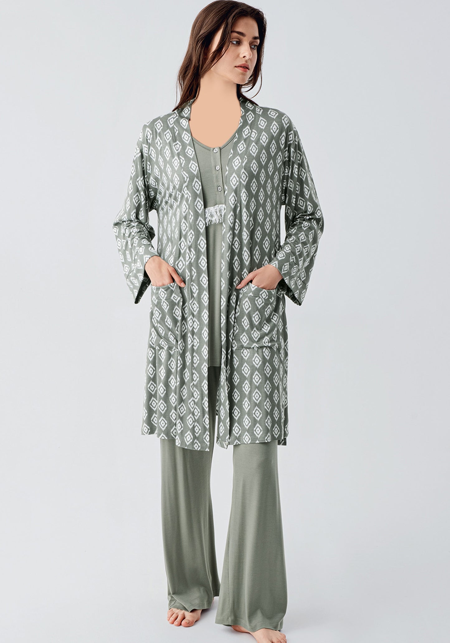 Maternal 3 Piece Robe Pajamas Set