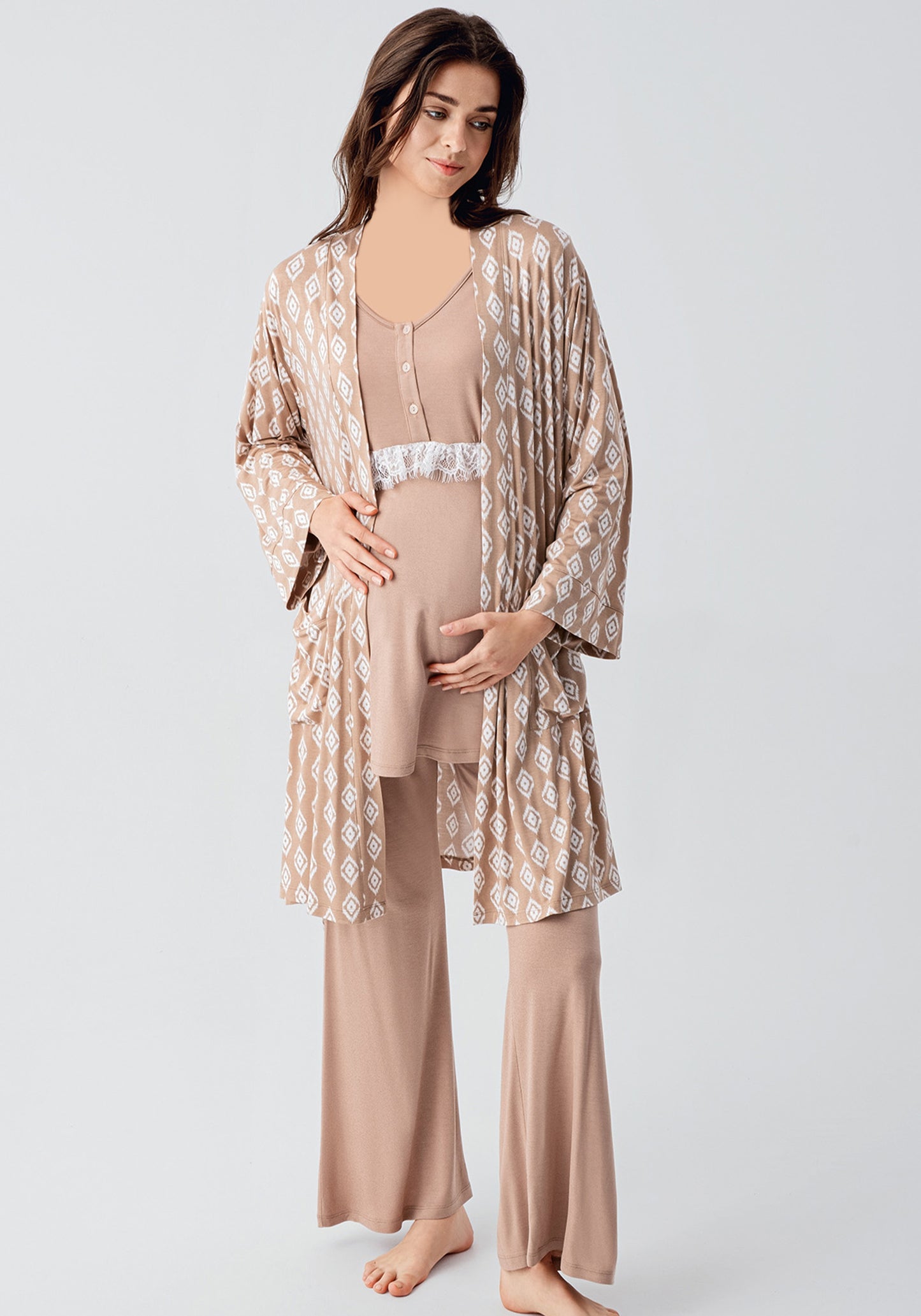 Maternal 3 Piece Robe Pajamas Set