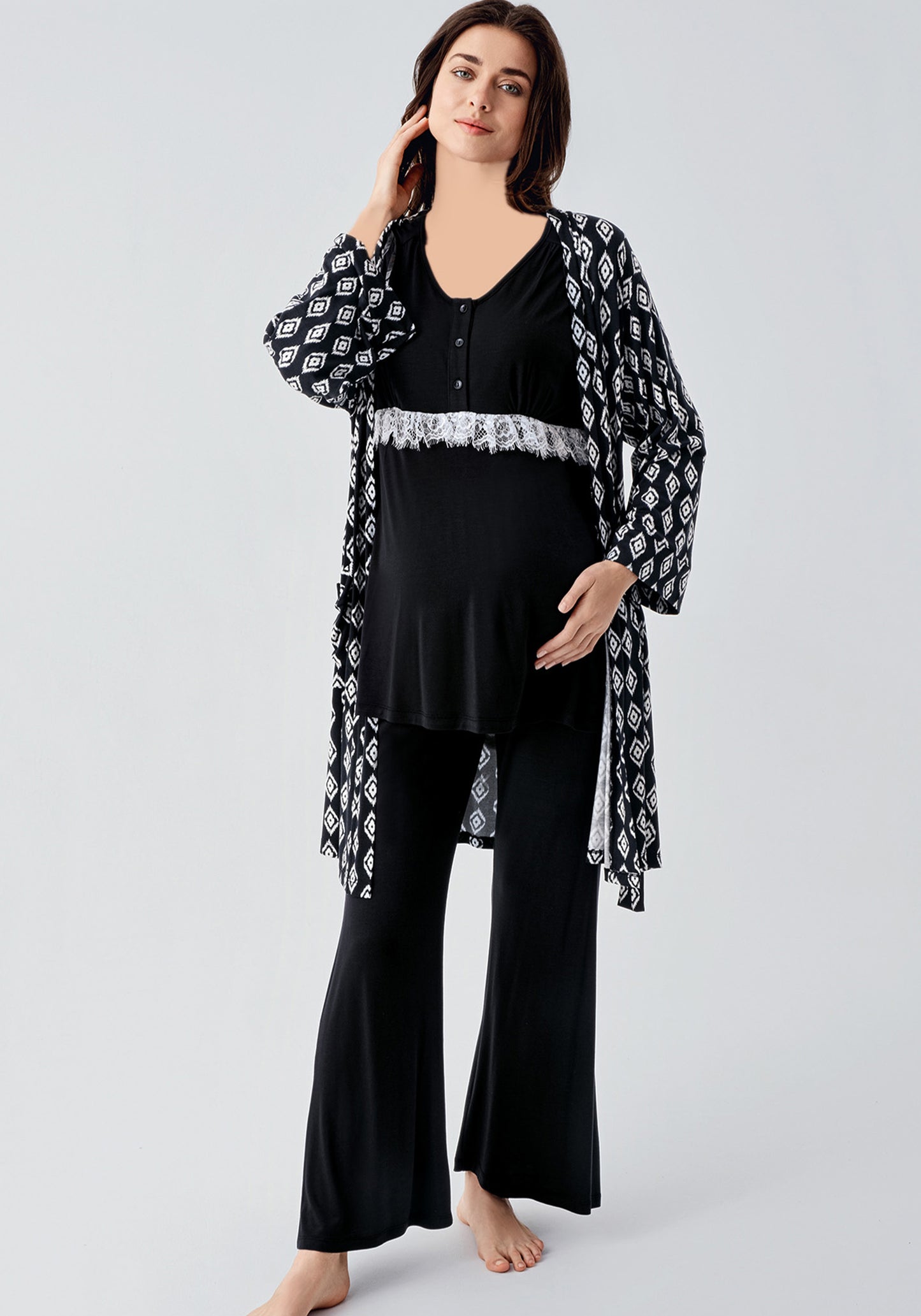 Maternal 3 Piece Robe Pajamas Set