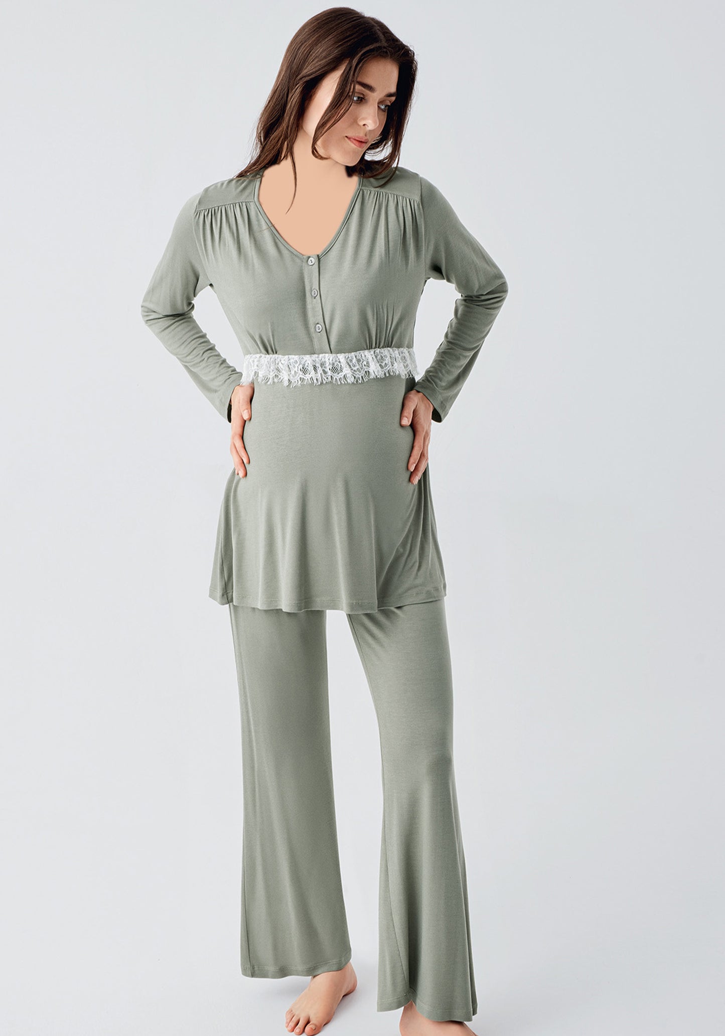 Maternal 3 Piece Robe Pajamas Set