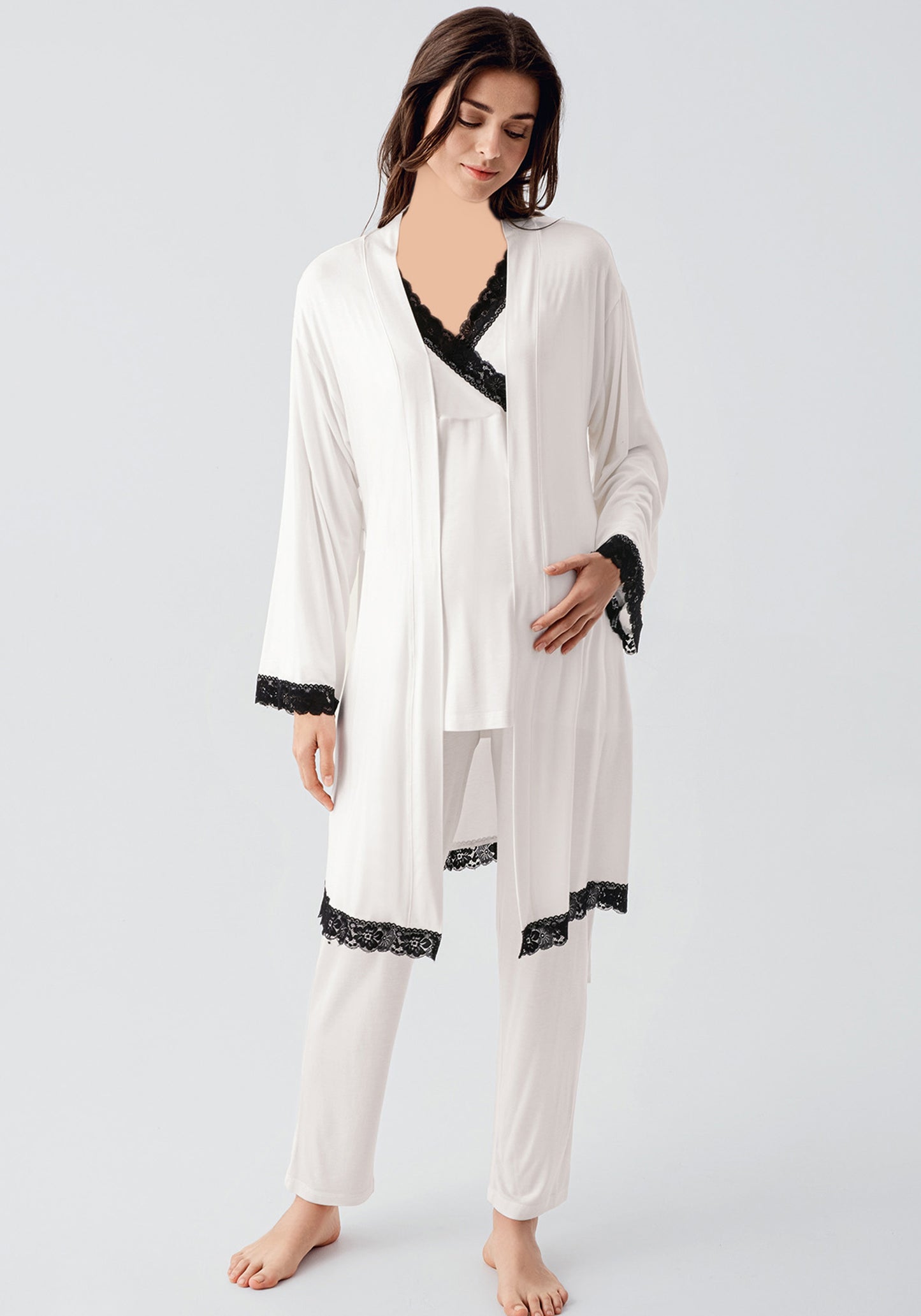 Maternal 3 Piece Robe Pajamas Set