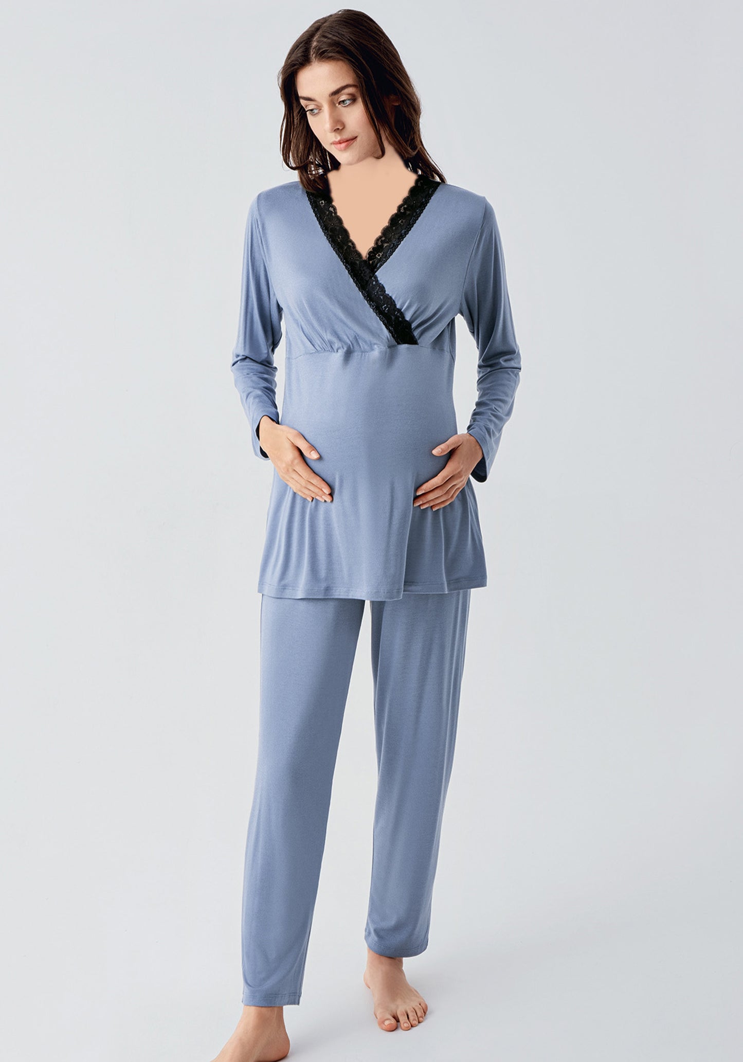 Maternal 3 Piece Robe Pajamas Set