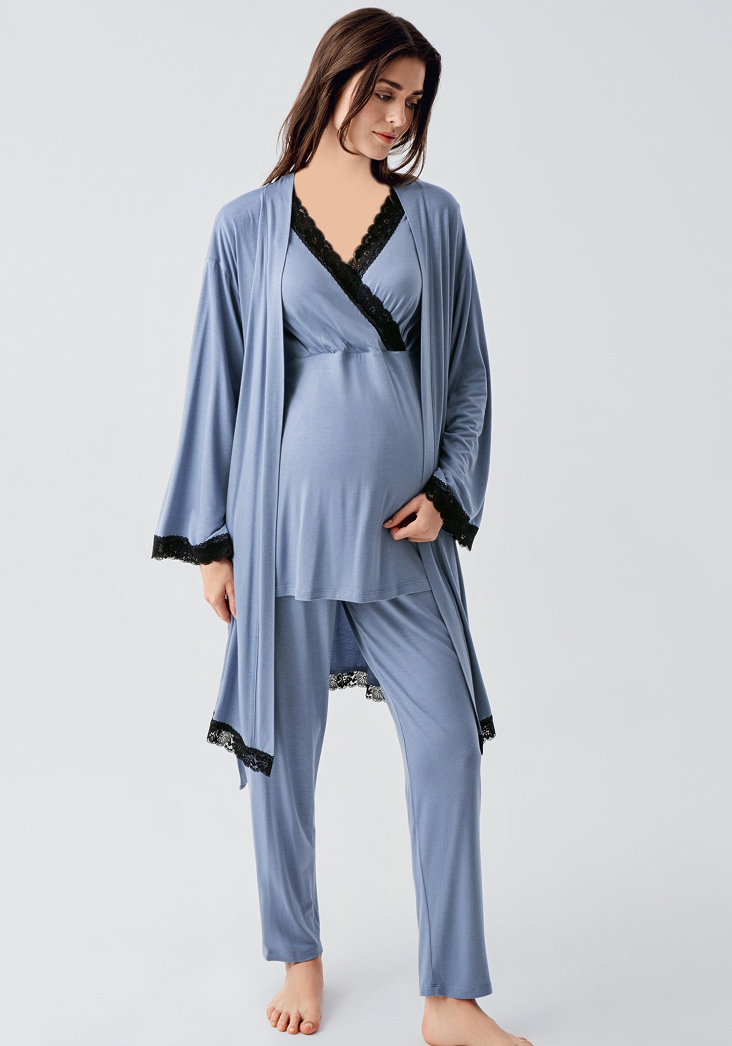 Maternal 3 Piece Robe Pajamas Set