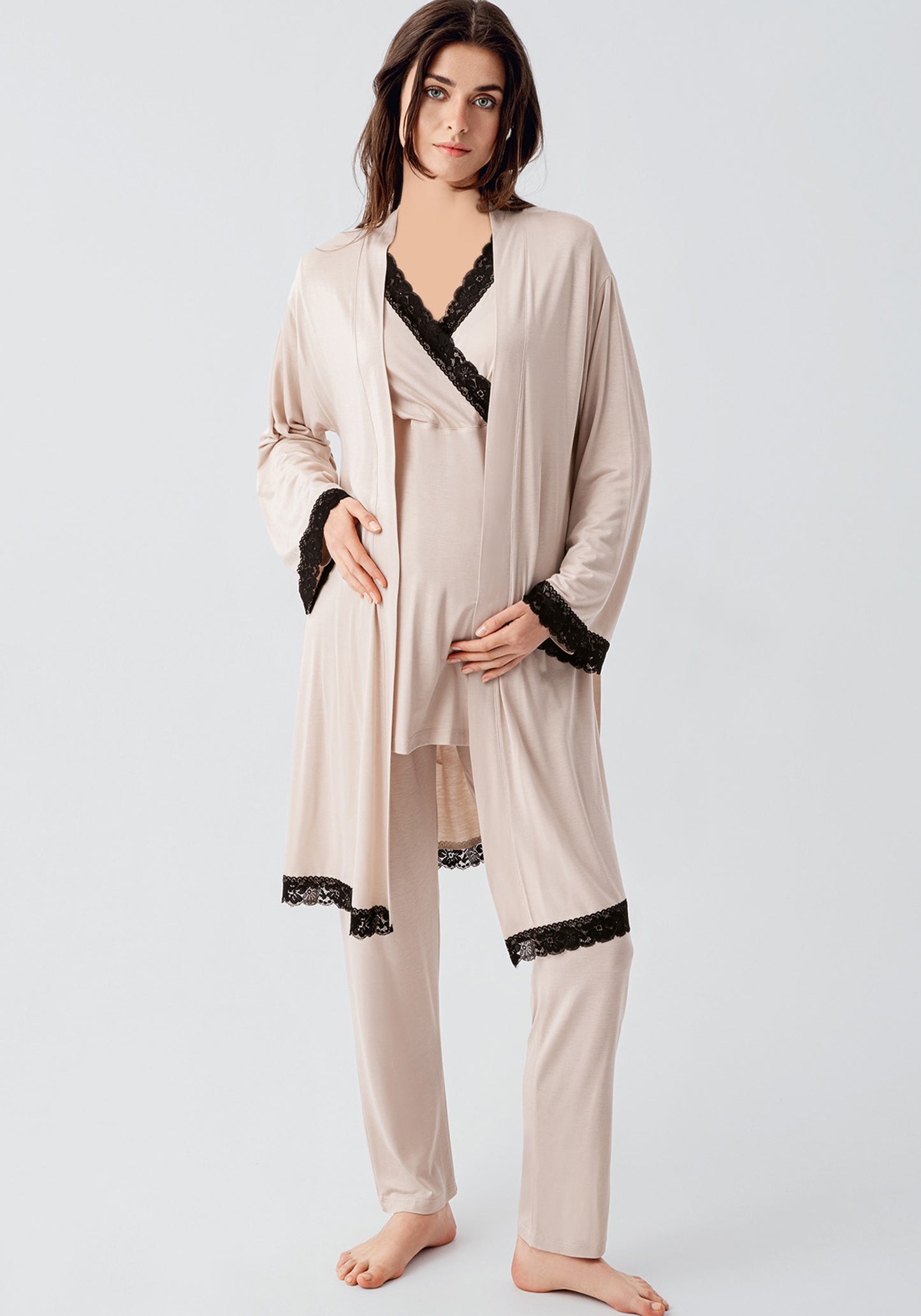 Maternal 3 Piece Robe Pajamas Set