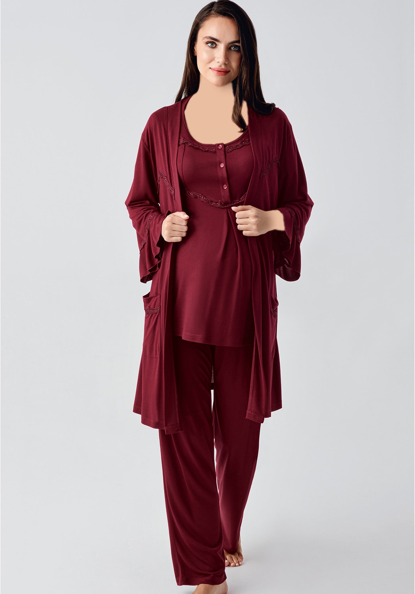 Maternal 3 Piece Robe Pajamas Set