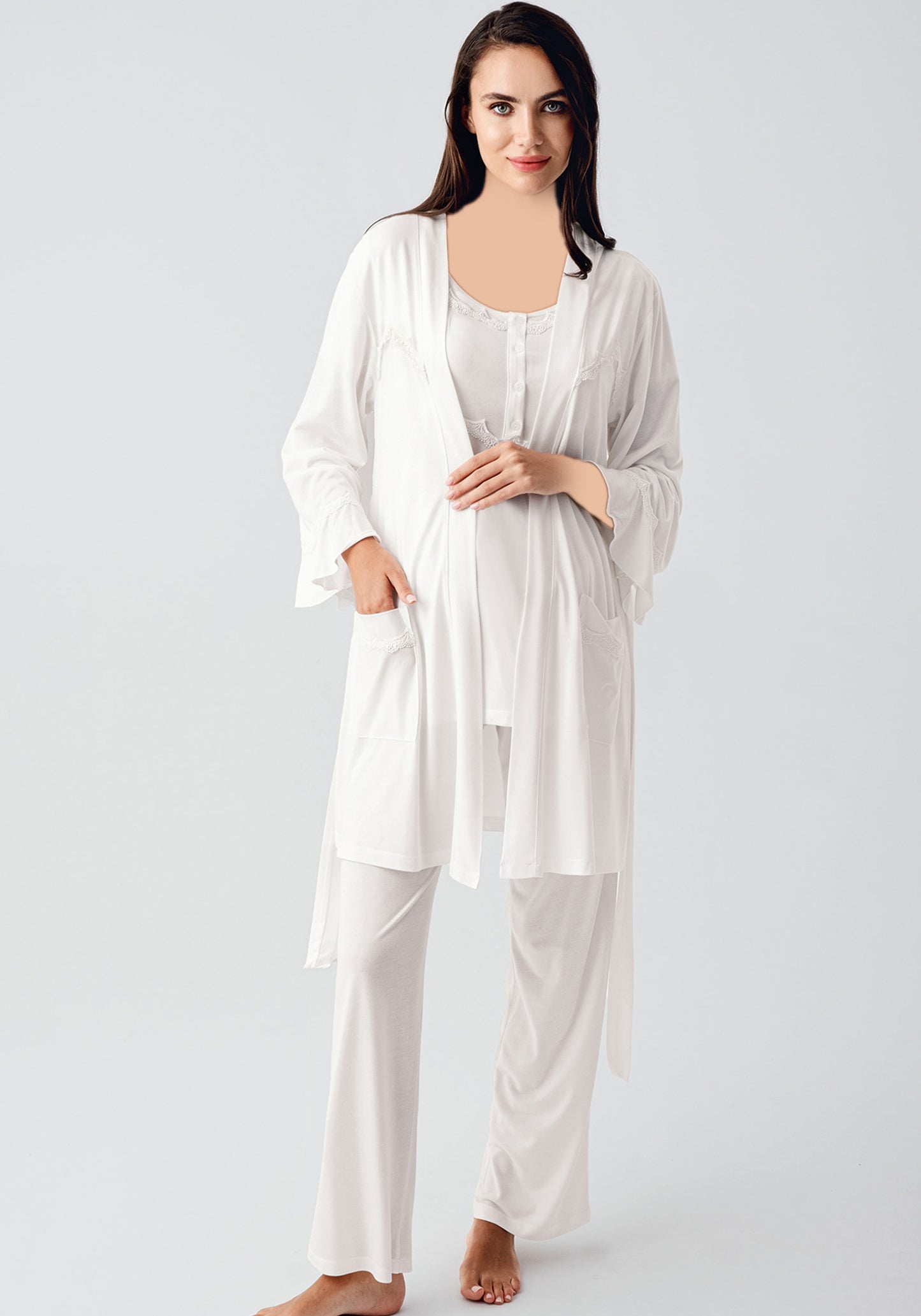 Maternal 3 Piece Robe Pajamas Set