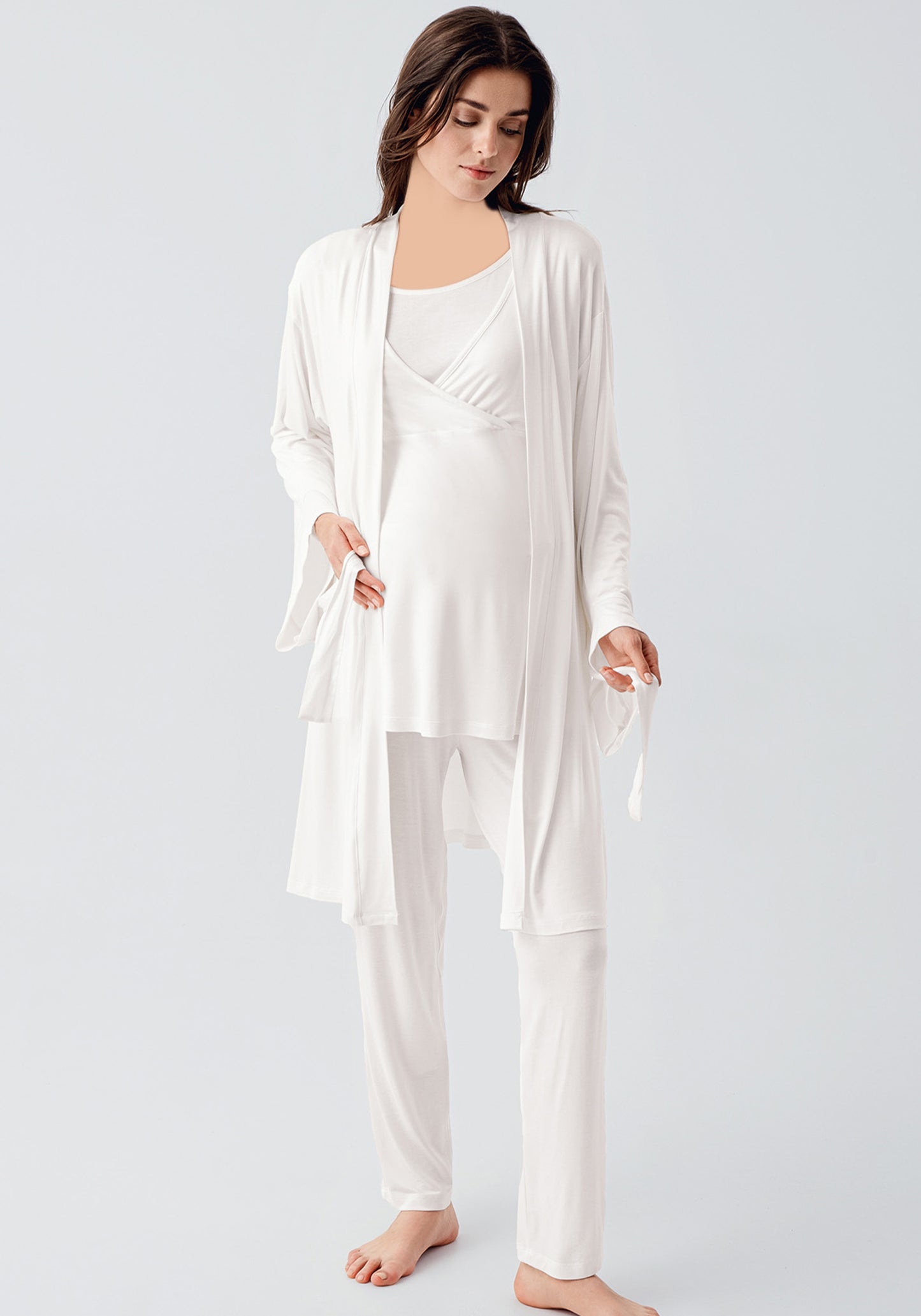 Maternal 3 Piece Robe Pajamas Set