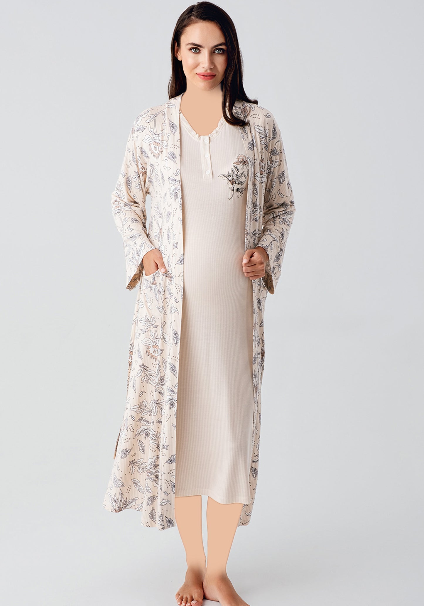 Maternal 2 Piece Printed Robe Nighty Set