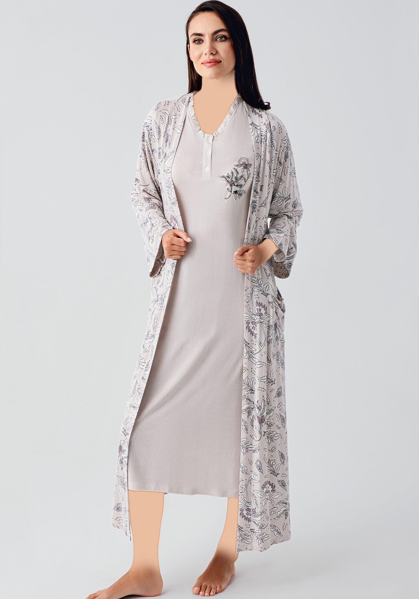 Maternal 2 Piece Printed Robe Nighty Set