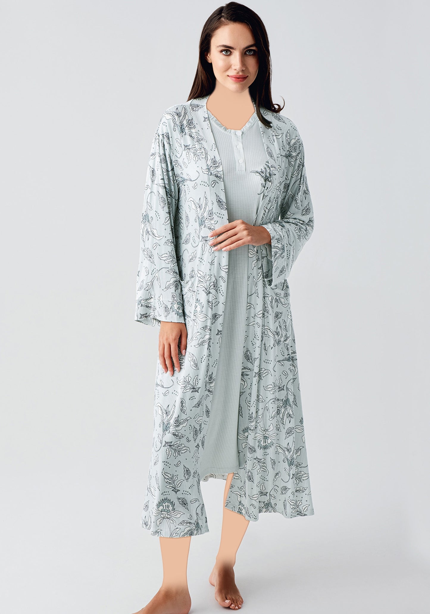 Maternal 2 Piece Printed Robe Nighty Set