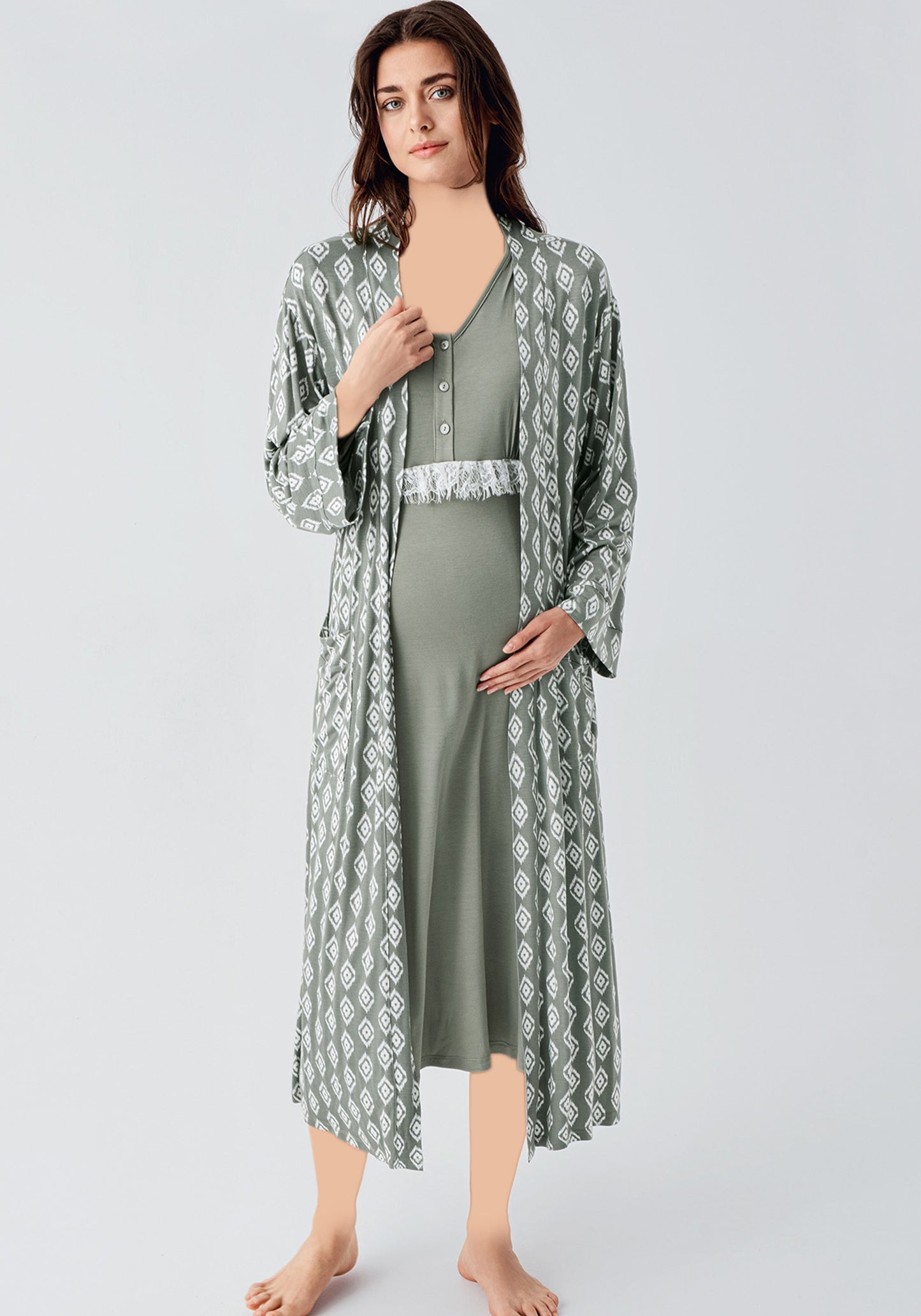 Maternal 2 Piece Printed Robe Nighty Set