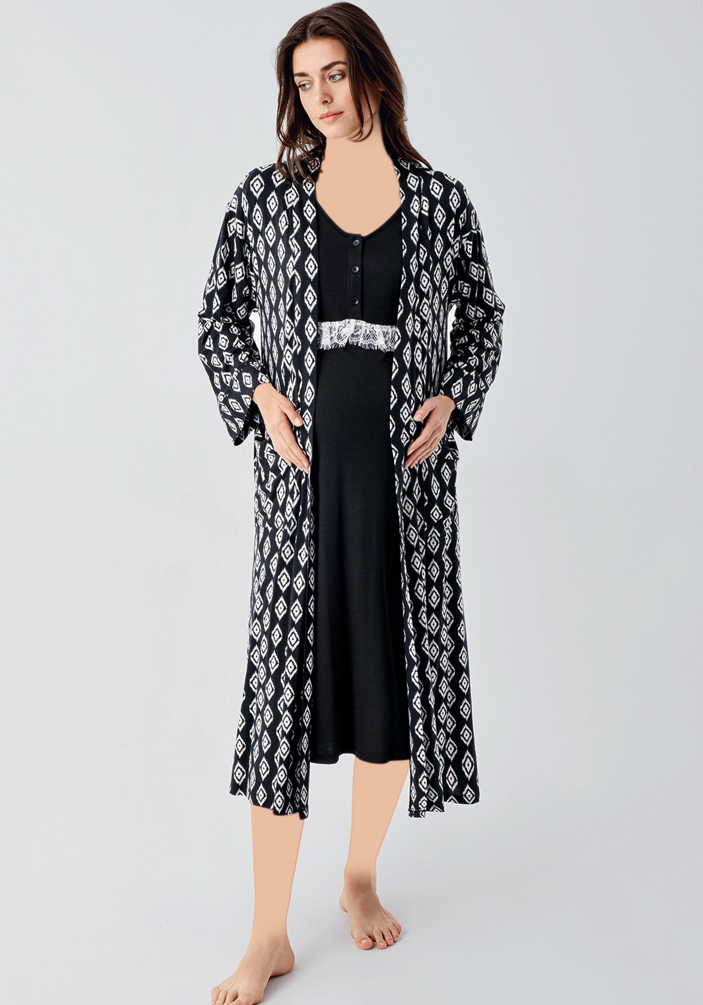 Maternal 2 Piece Printed Robe Nighty Set