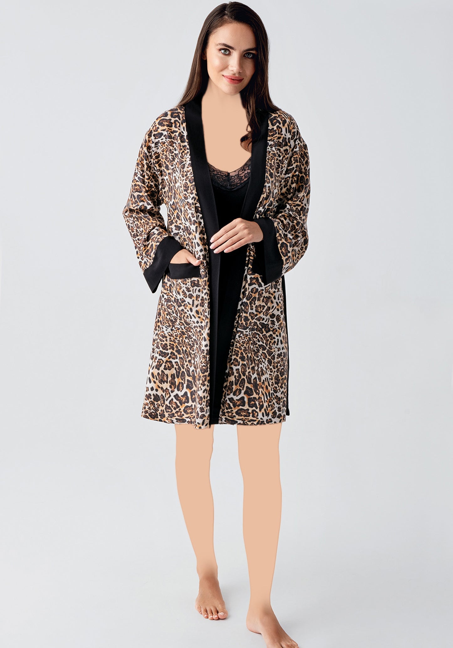 S&L Leopard Short Robe And Nighty Set