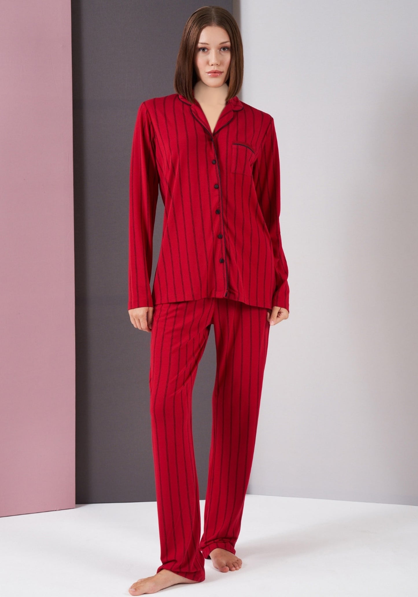 S&L Collar Button Long Sleeve Pajamas