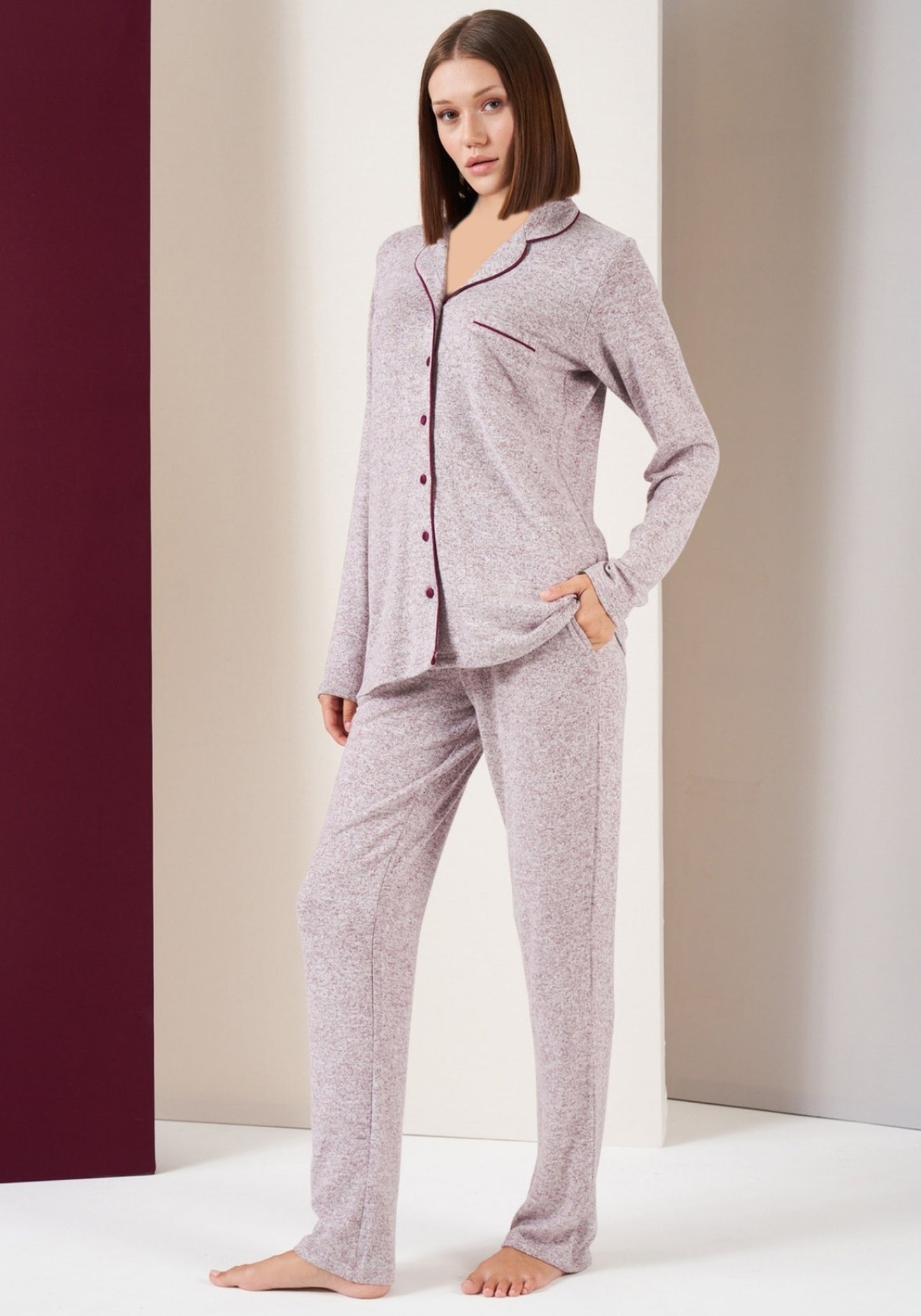 S&L Collar Button Long Sleeve Pajamas