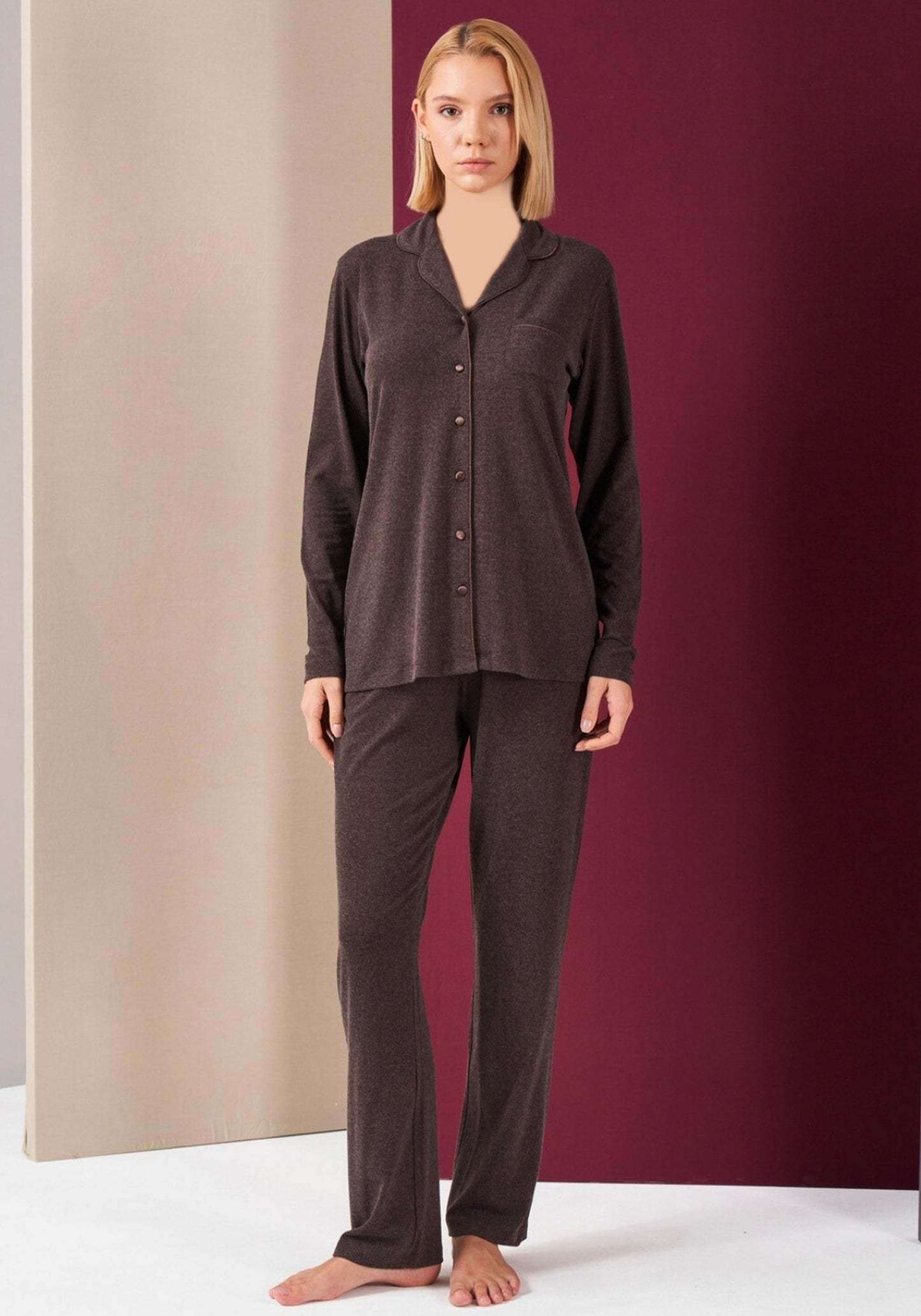 S&L Collar Button Long Sleeve Pajamas