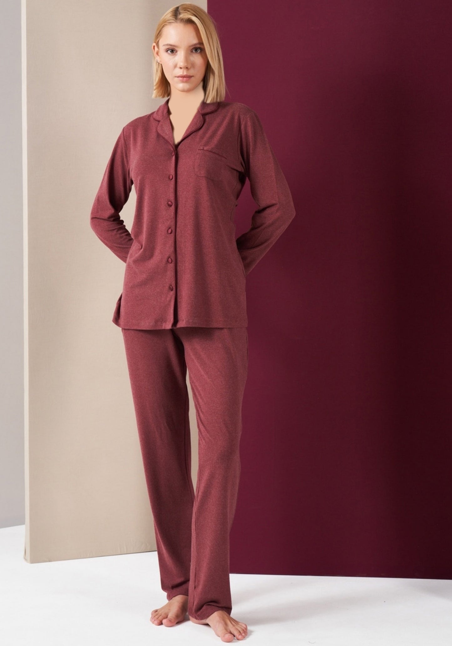 S&L Collar Button Long Sleeve Pajamas