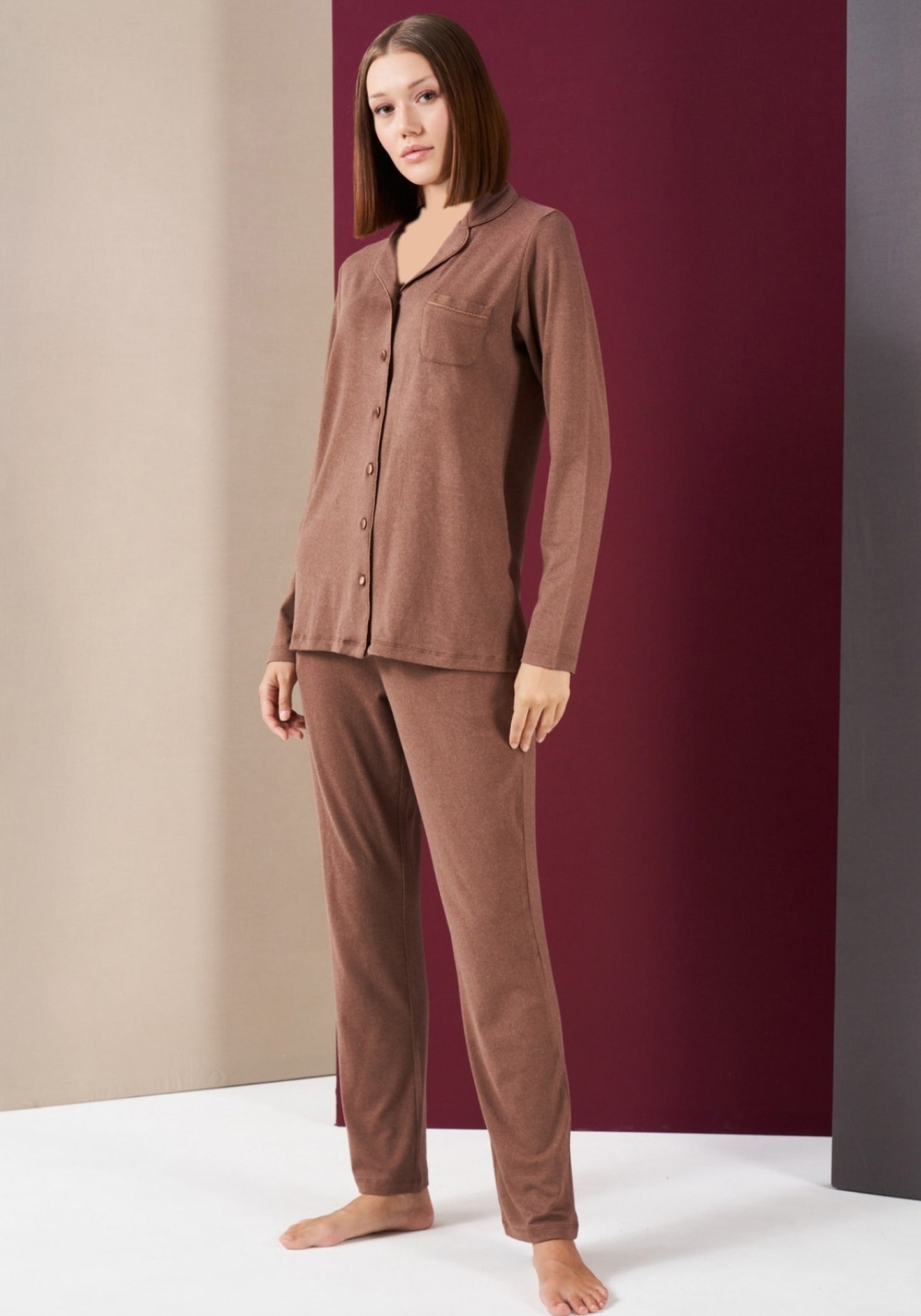 S&L Collar Button Long Sleeve Pajamas