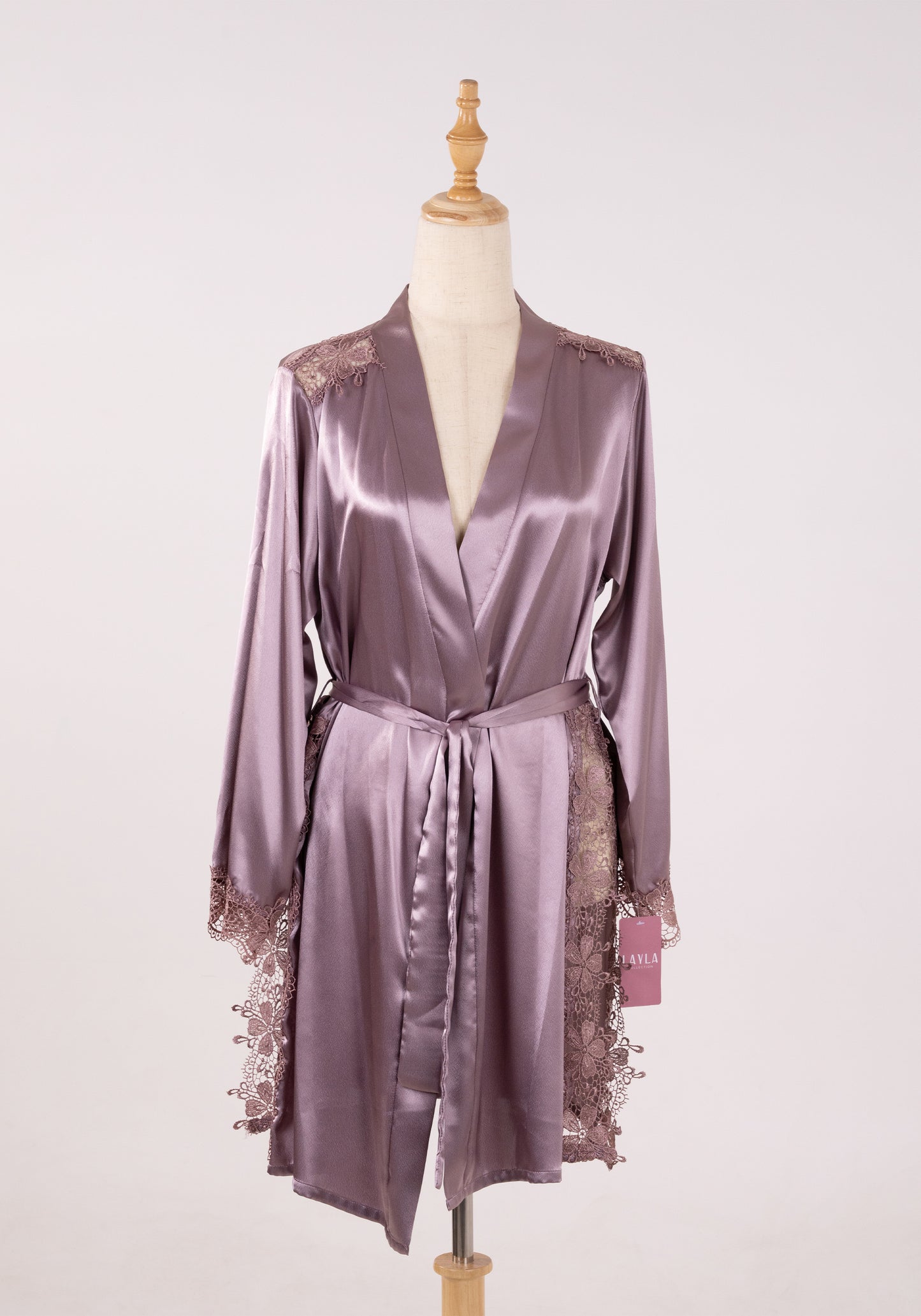 LNGR Satin Short Robe With Lace