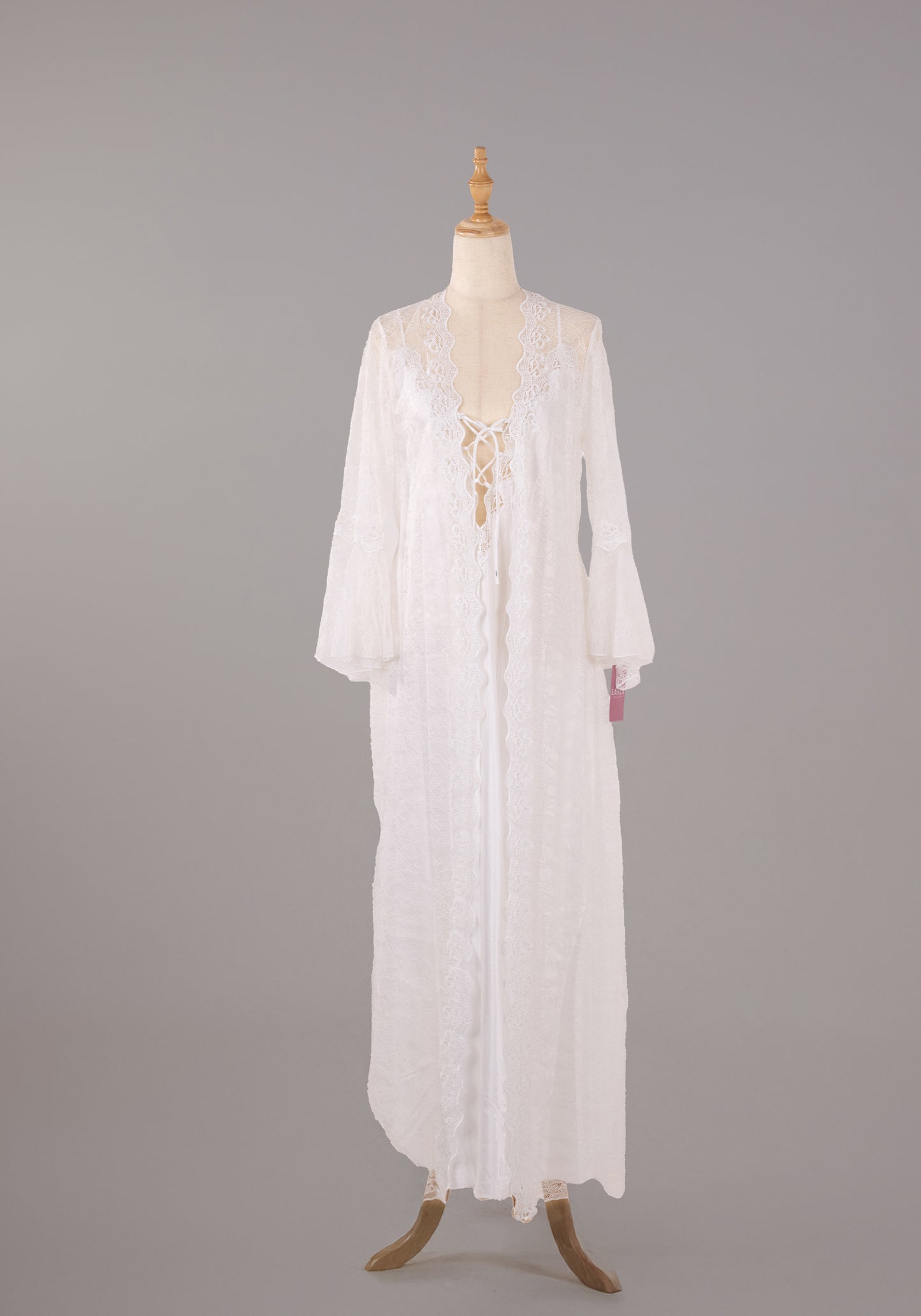 LNGR Bridal Long Night Gown And Robe Set With Lace