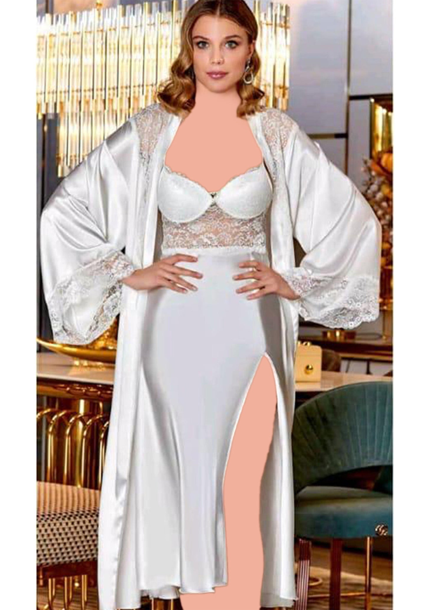 LNGR Satin Long Robe Set