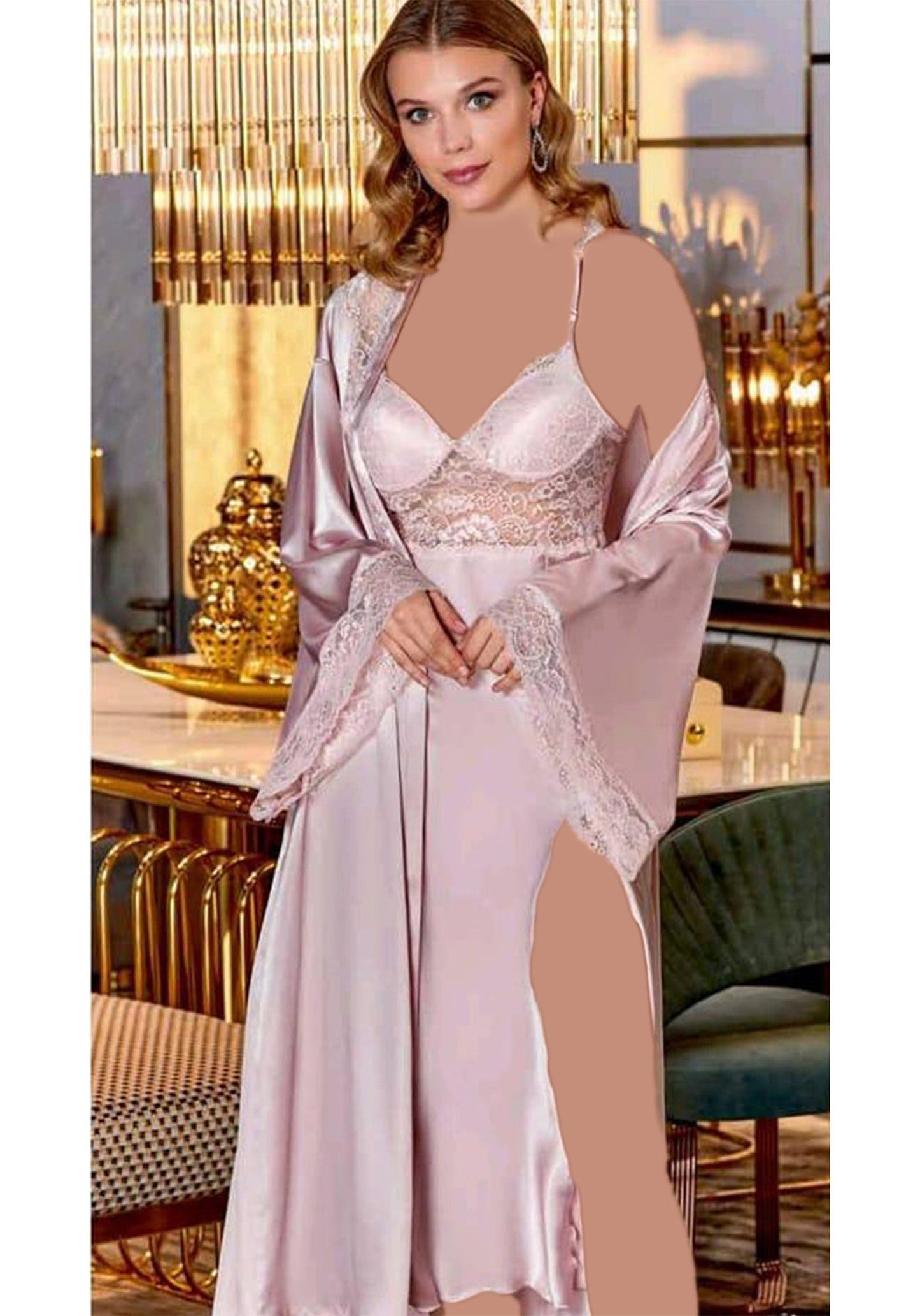 LNGR Satin Long Robe Set