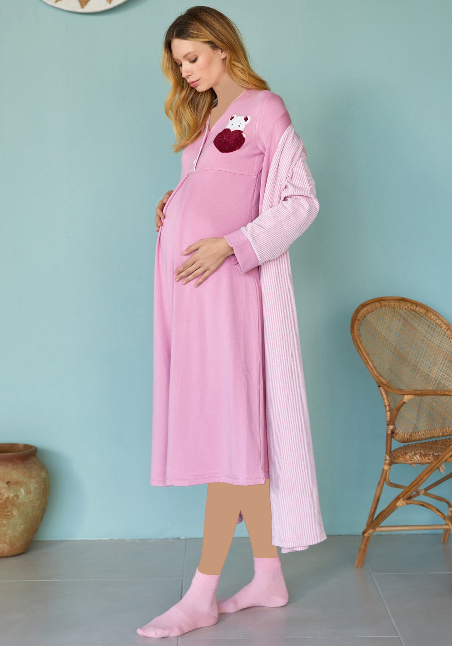 Maternal Long Nighty And Robe Set