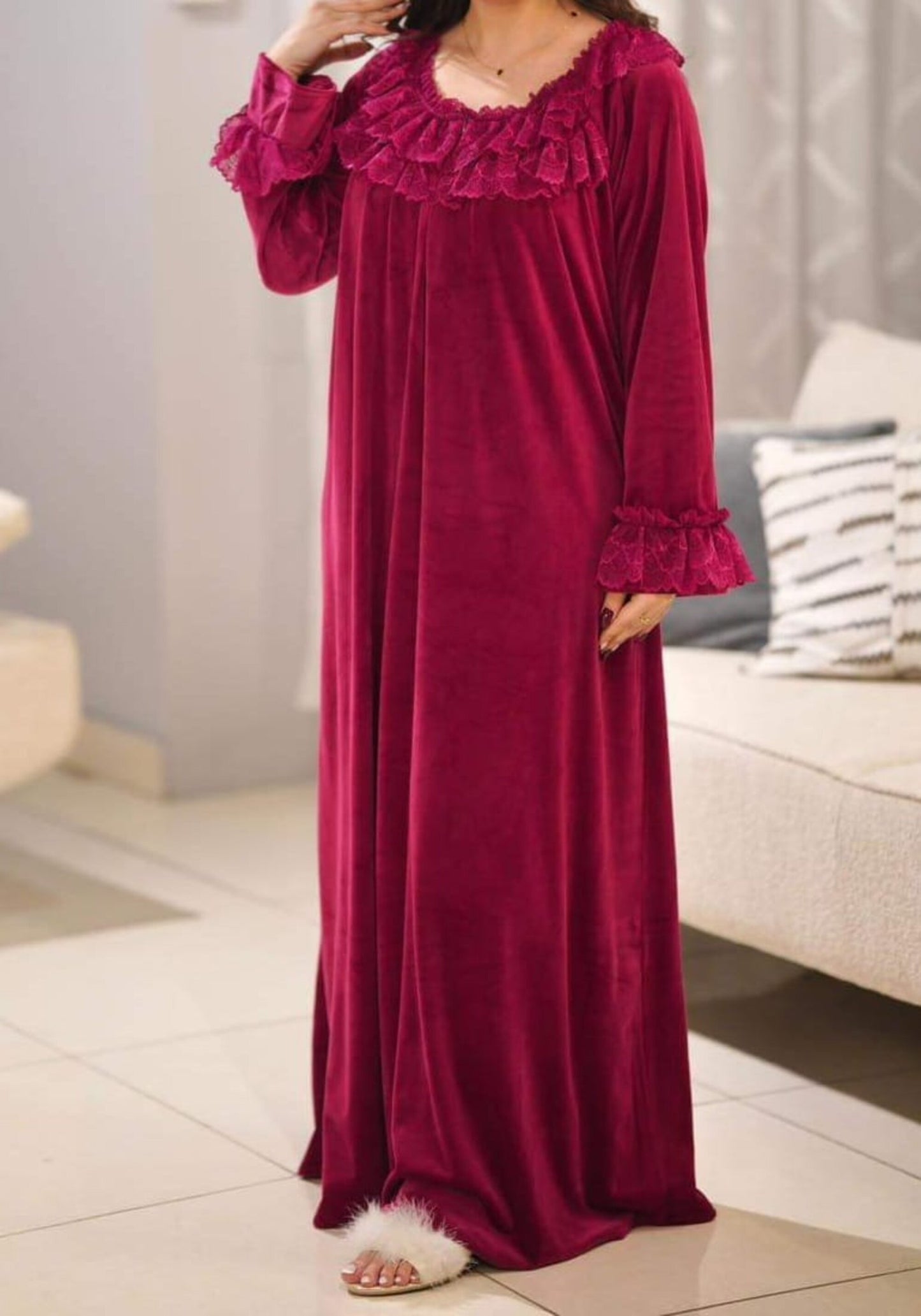 S&L Velour Long Gown With Lace