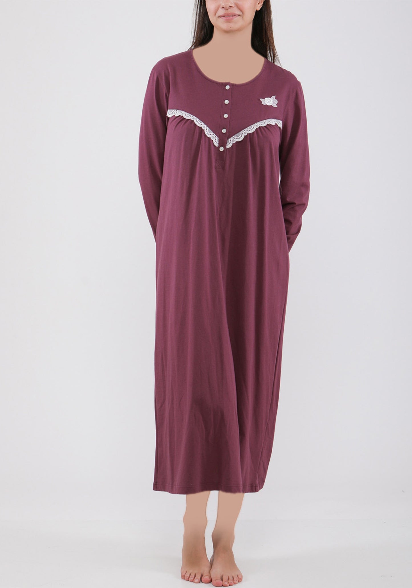 PLUS 100% Cotton Plus Size Long Sleeve Long Nighty