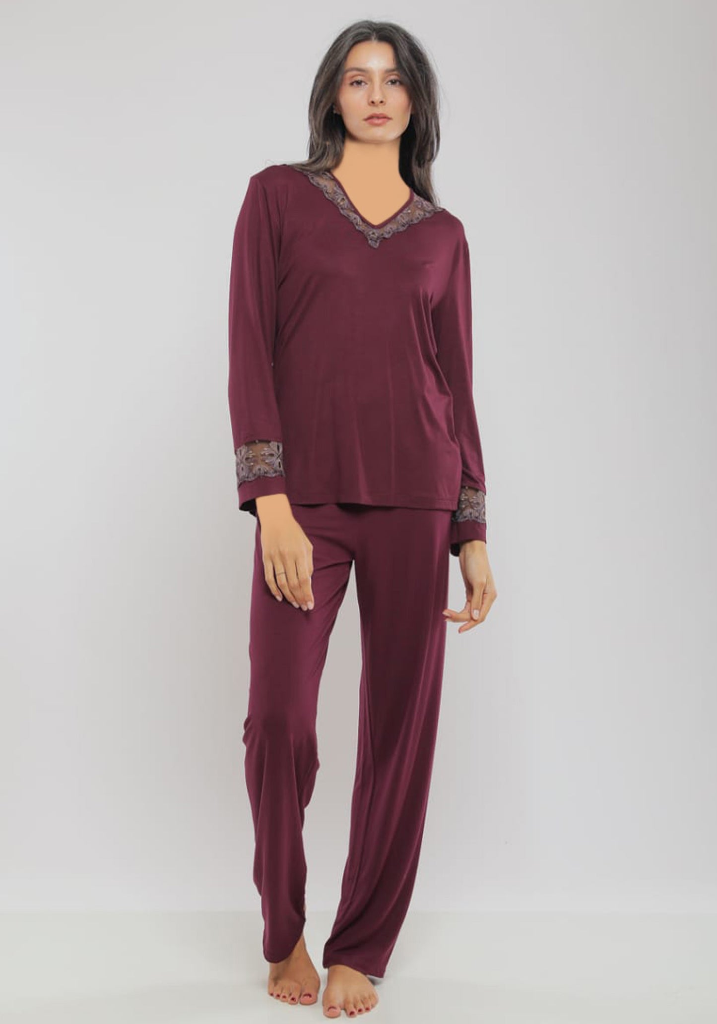 S&L Long Sleeve Lace Cotton Pajama